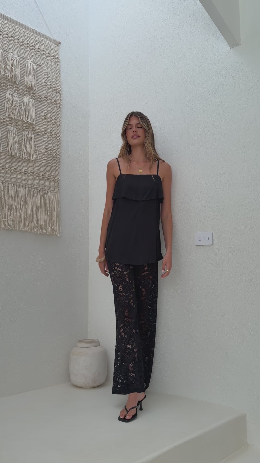 Load video: Yvette Top and Lace Pants Set - Black - Billy J