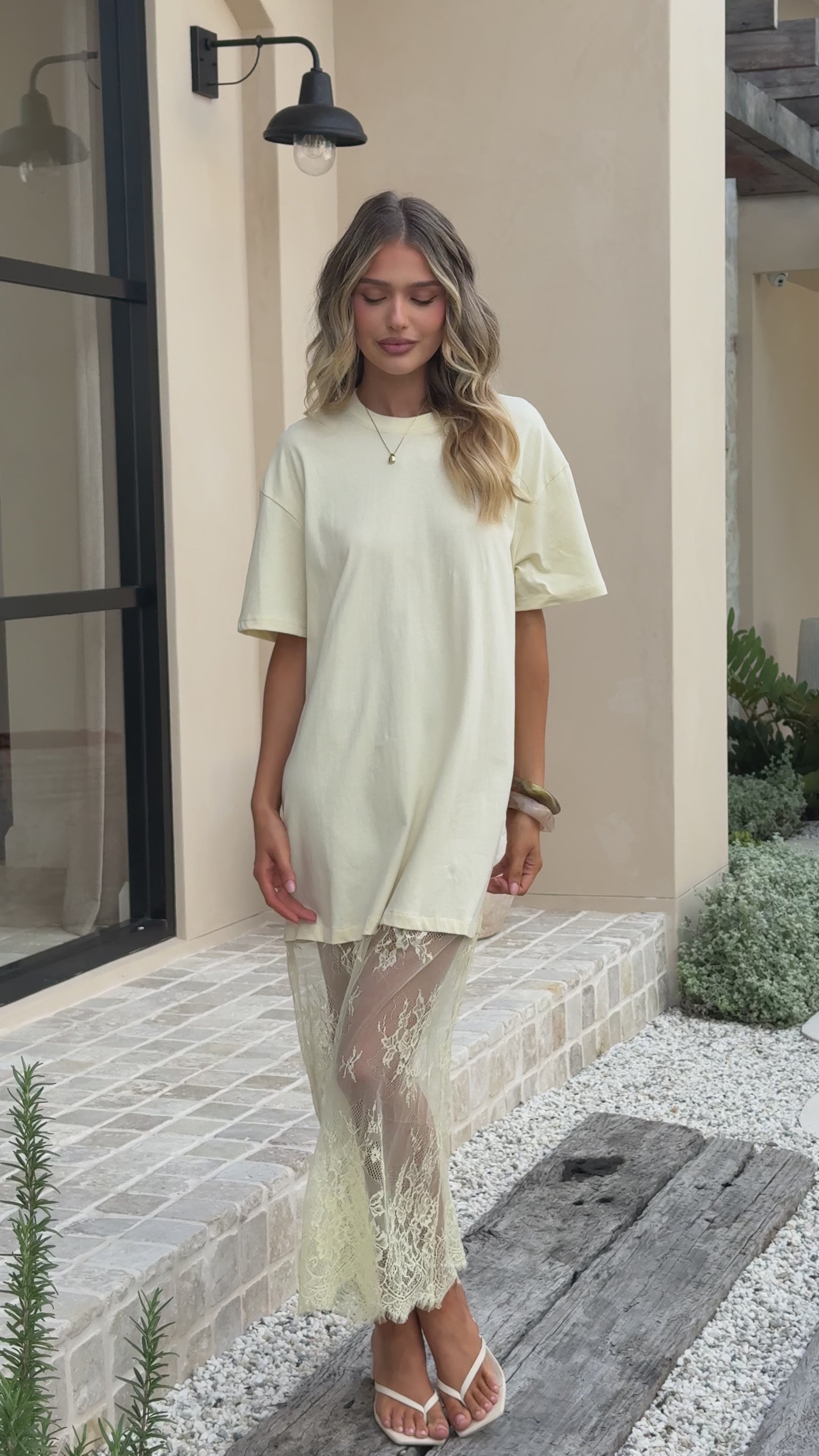 Load video: Kai Lace T-Shirt Maxi Dress - Yellow - Billy J