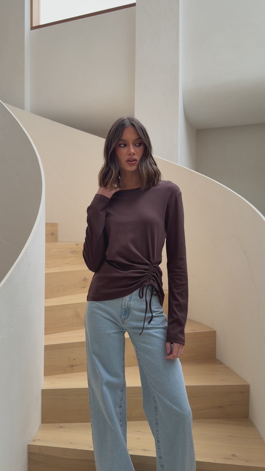Load video: Lydia Long Sleeve Top - Chocolate - Billy J