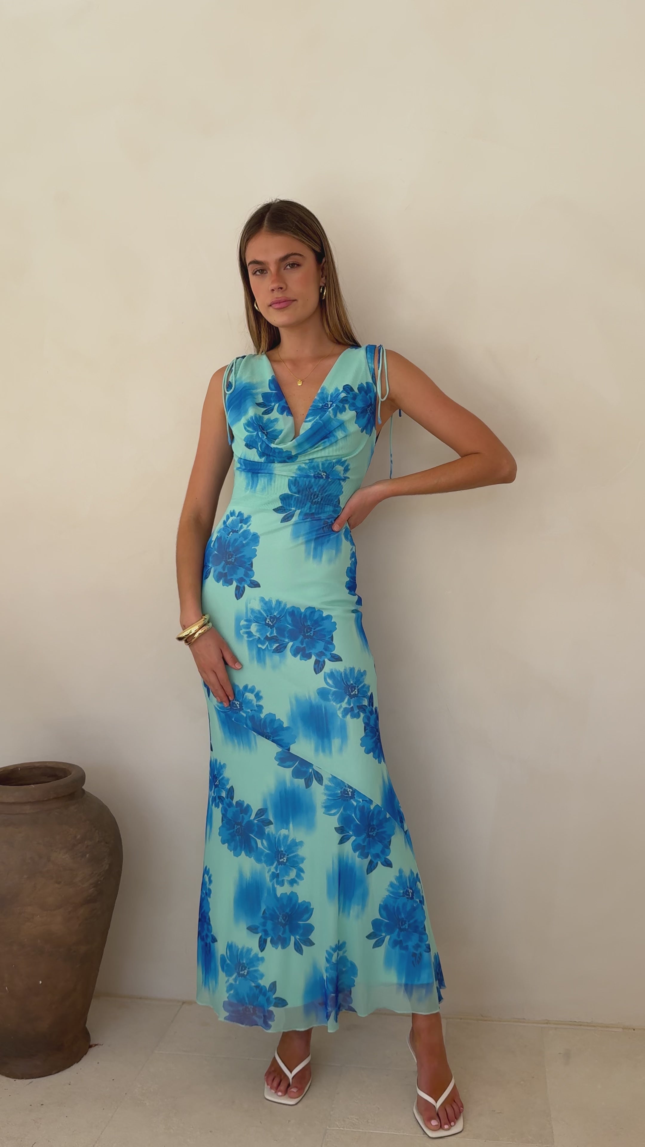 Load video: Nikova Maxi Dress - Blue Floral - Billy J