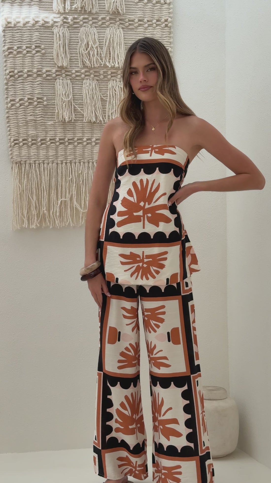Kailani Strapless Top and Pants Set - Rust/Black Palm Print - Billy J