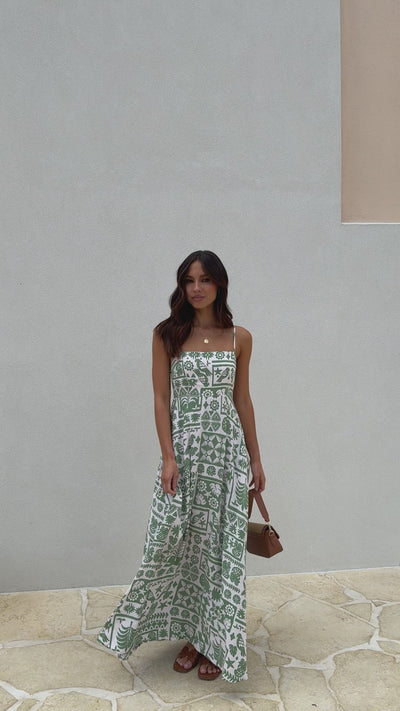 Load and play video in Gallery viewer, Jaylene Maxi Dress - Green Print
