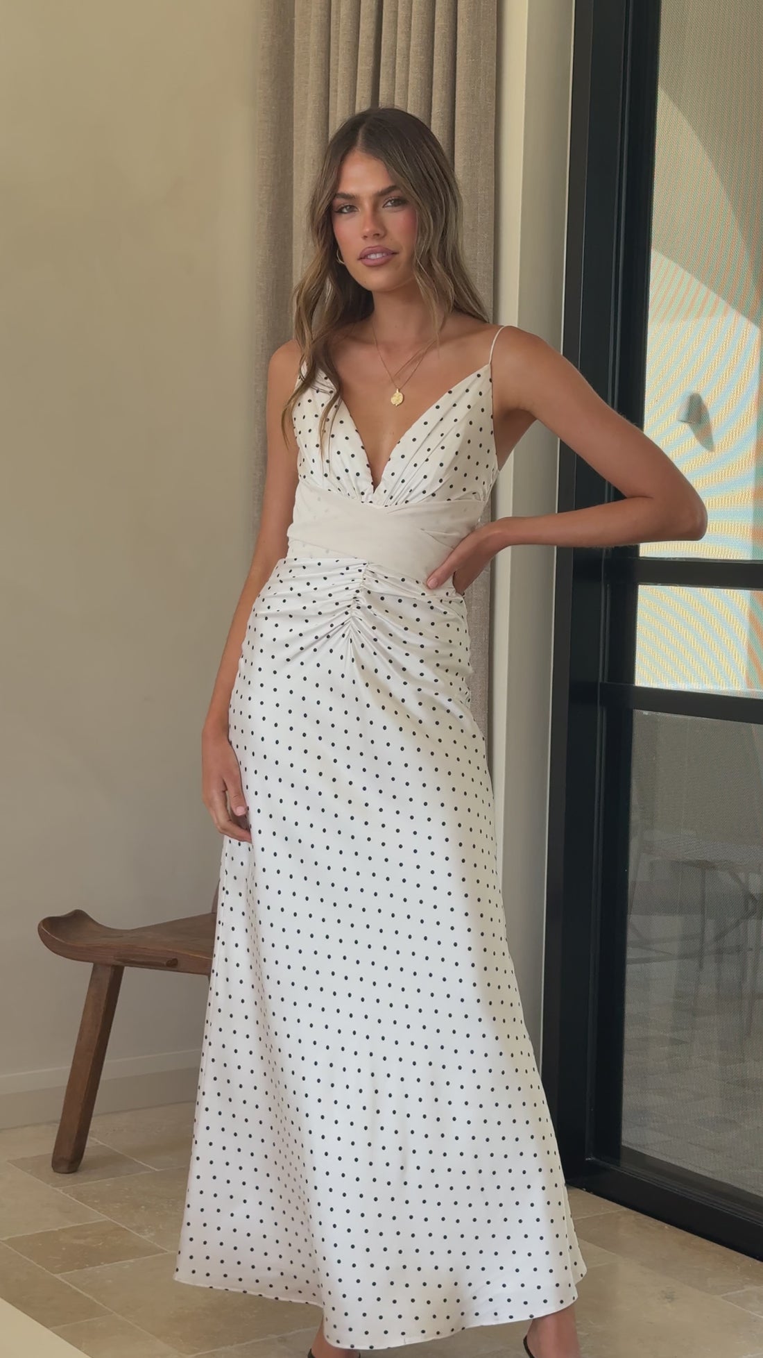 Zada Bow Maxi Dress - Cream/Black Polka Dot - Billy J