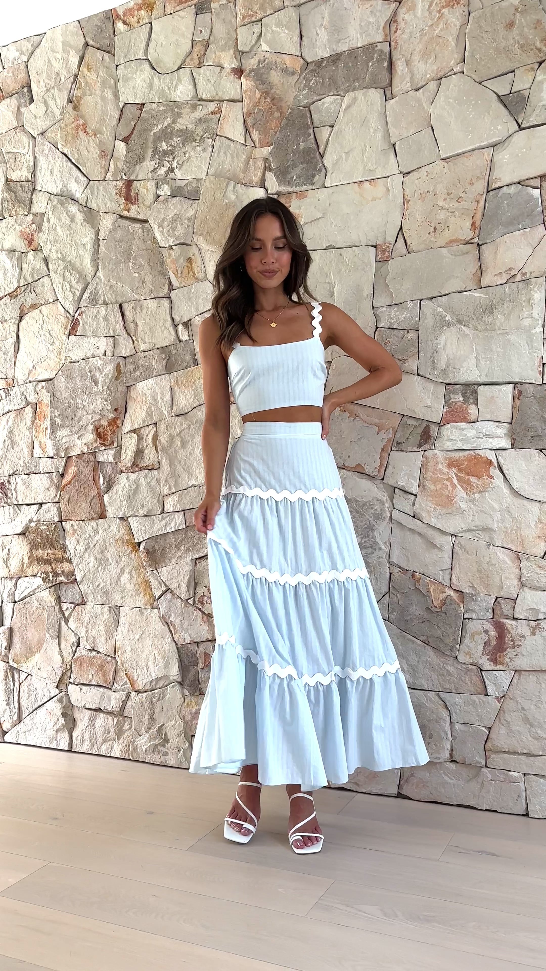 Lys Top and Maxi Skirt Set - Blue / White