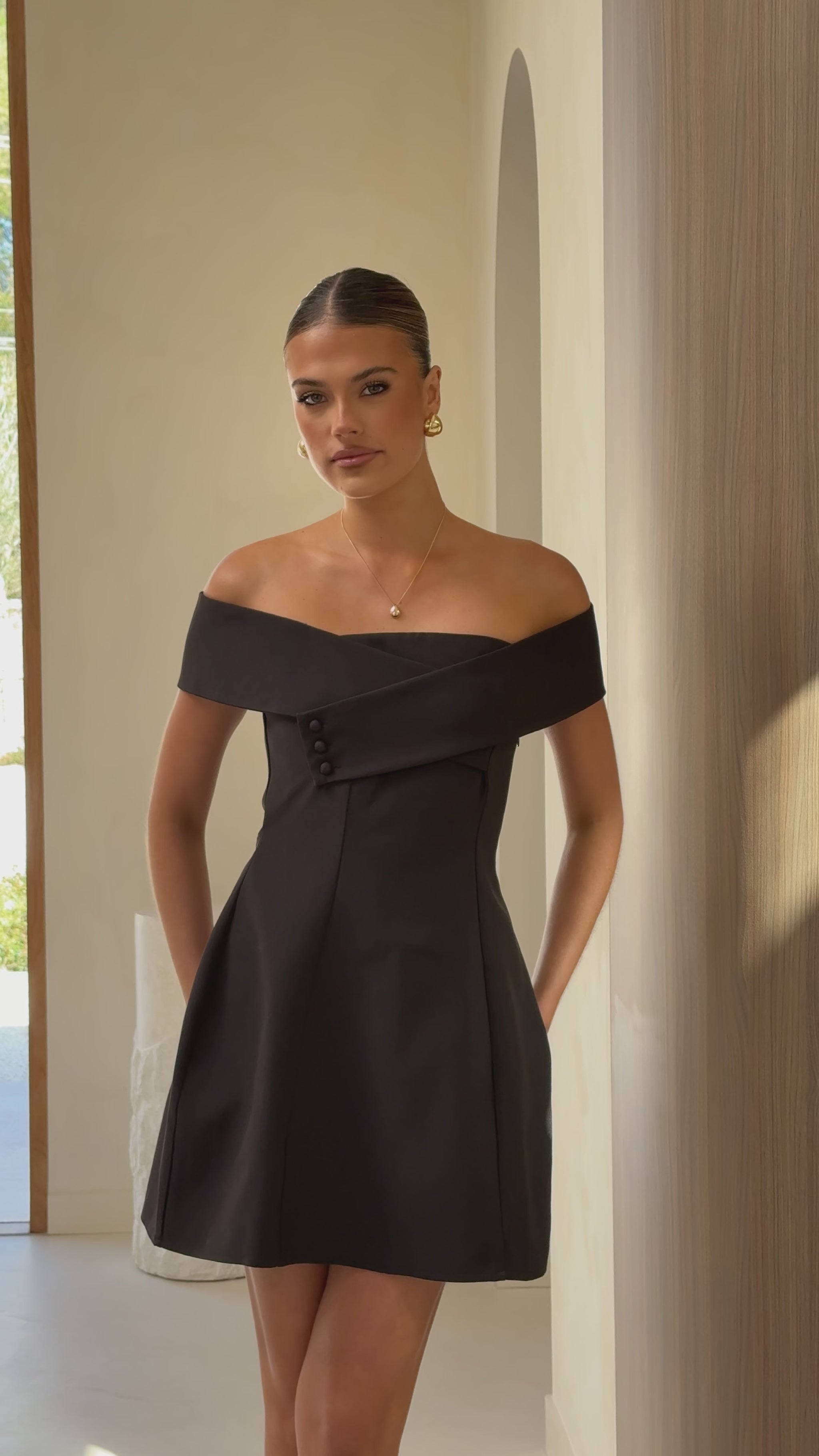 Zyan Off Shoulder Mini Dress - Black - Billy J