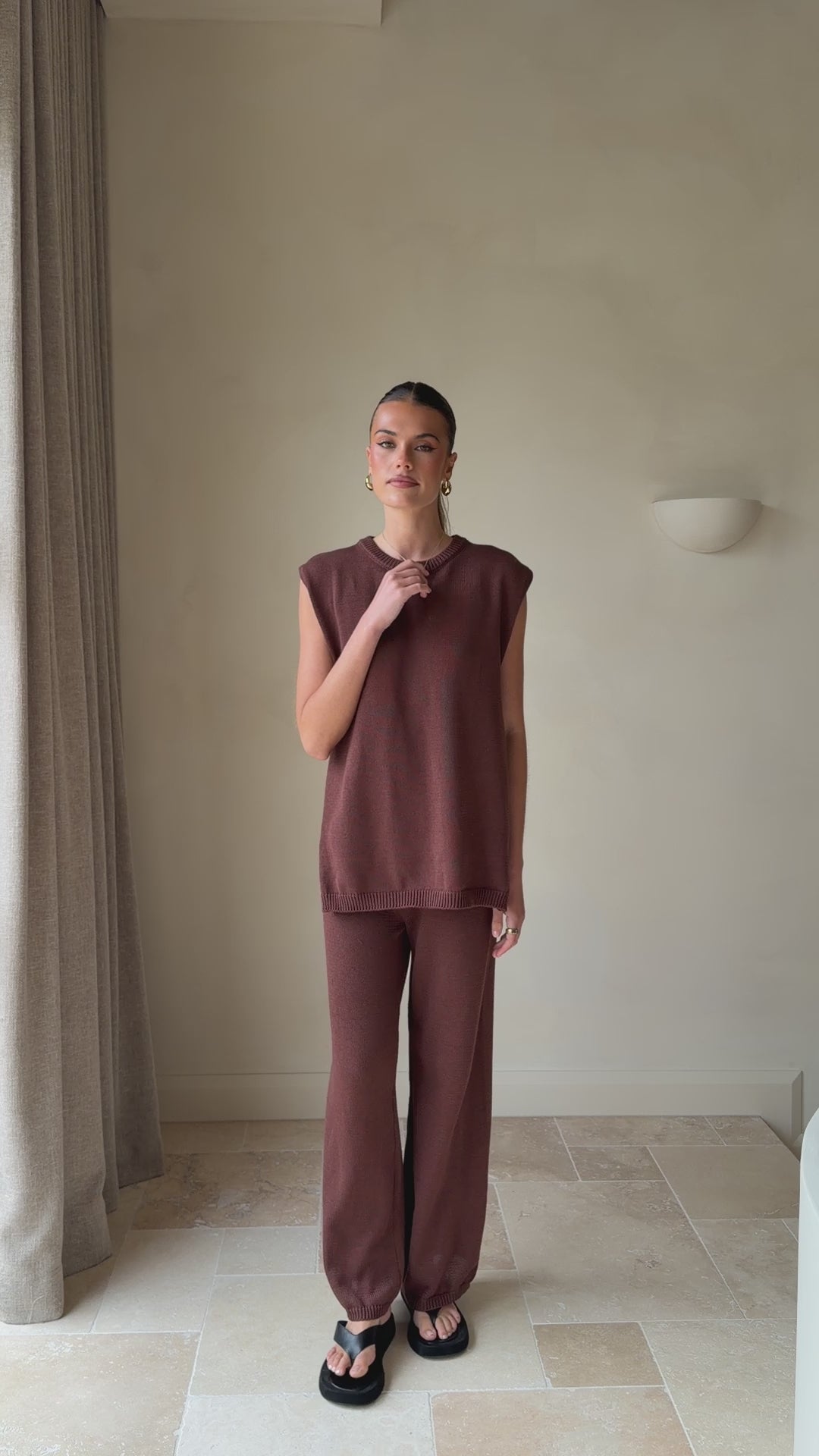 Florentine Knit Vest and Pants Set - Chocolate - Billy J