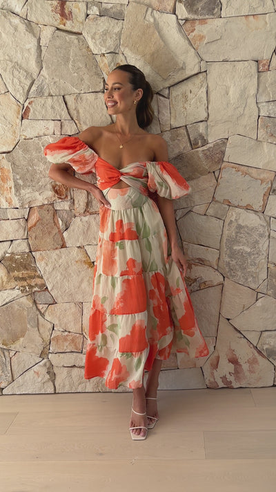 Load and play video in Gallery viewer, Coral Maxi Dress - Orange Floral

