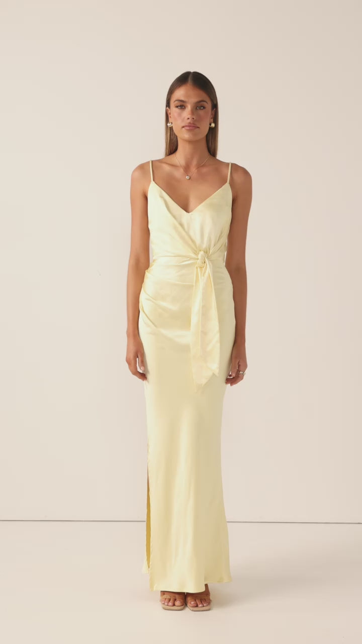Load video: Yasmeen Tie Front Maxi Dress - Yellow