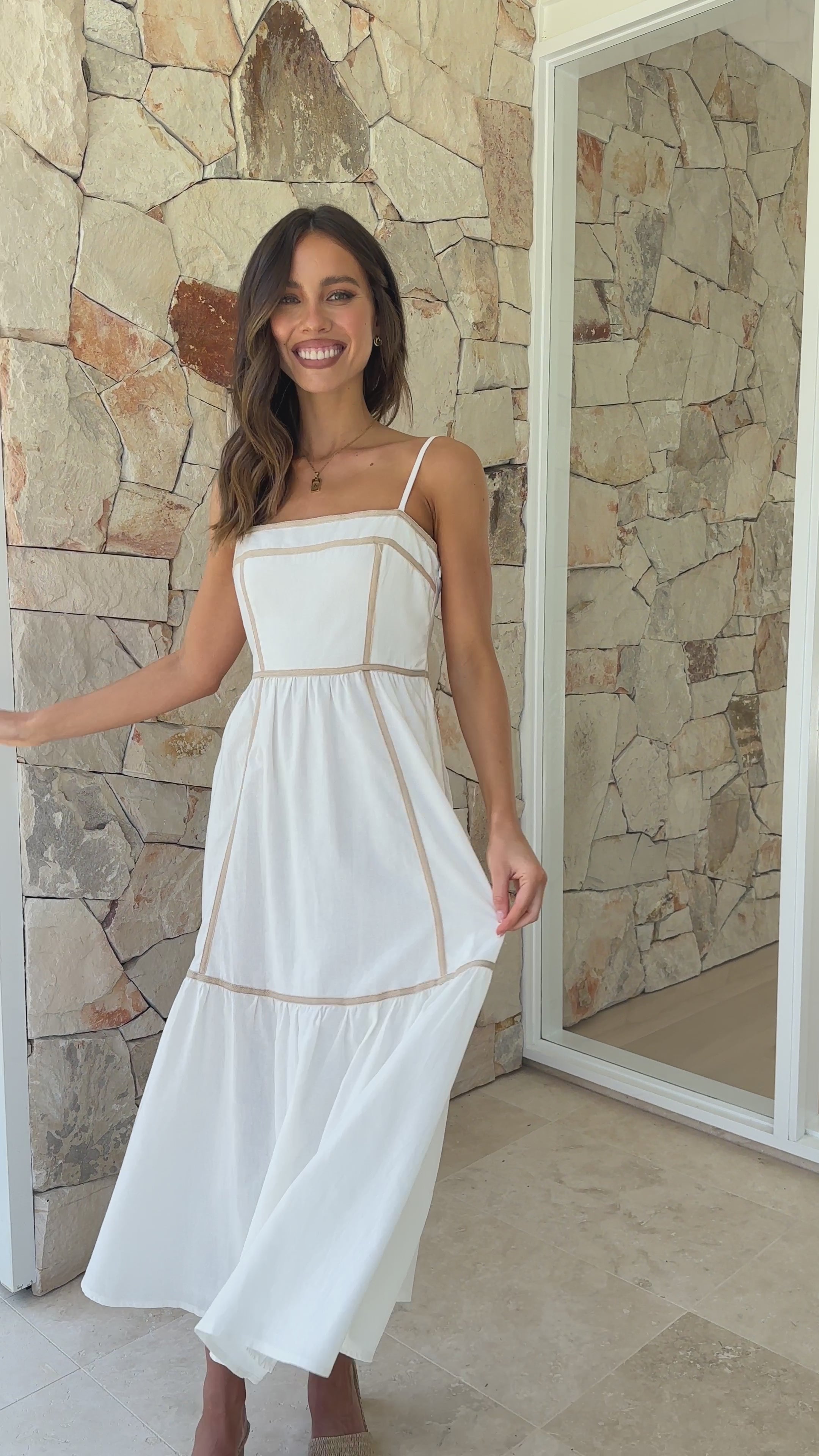Baina Midi Dress - White / Beige