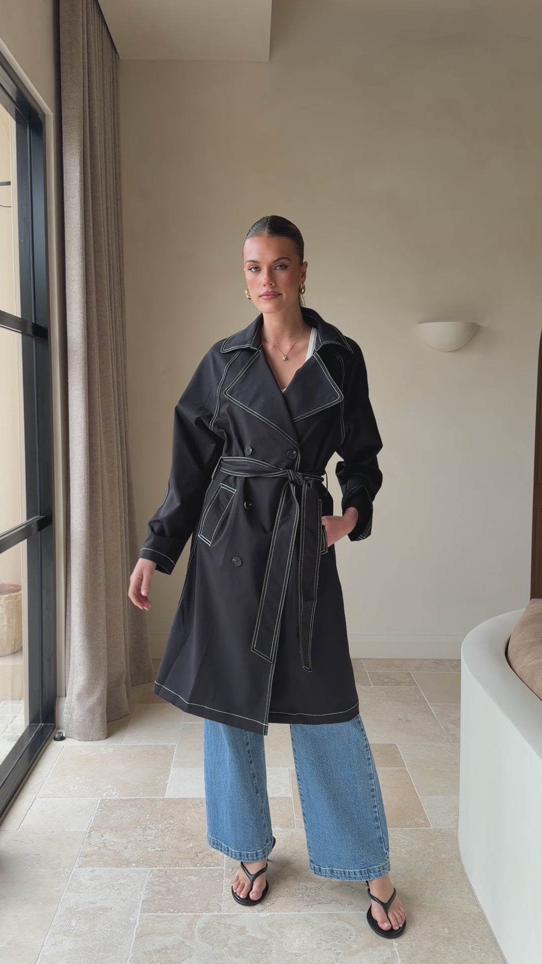 Load video: Cora Trench Coat - Black - Billy J