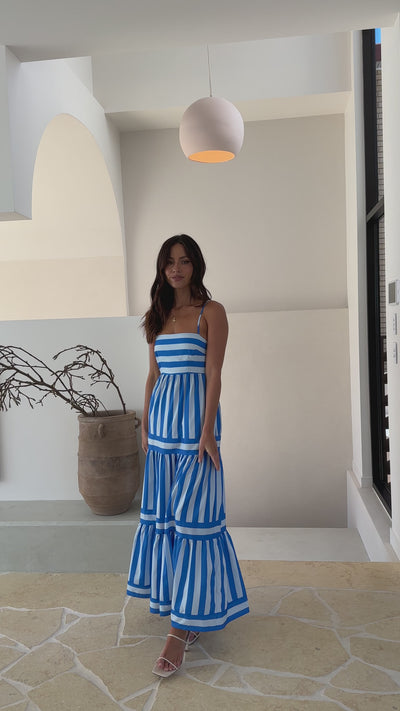 Load and play video in Gallery viewer, Terrah Maxi Dress - Blue/White Stripe
