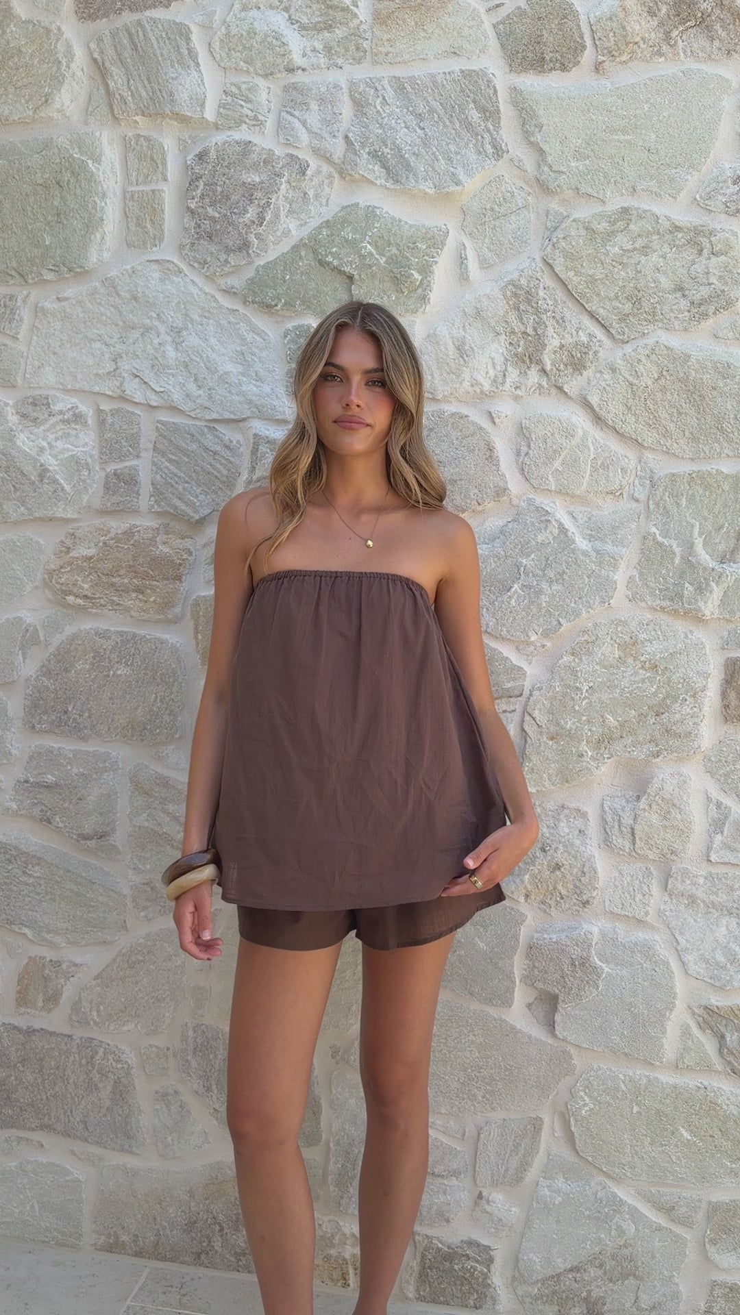 Calliope Strapless Top and Shorts Set - Chocolate - Billy J