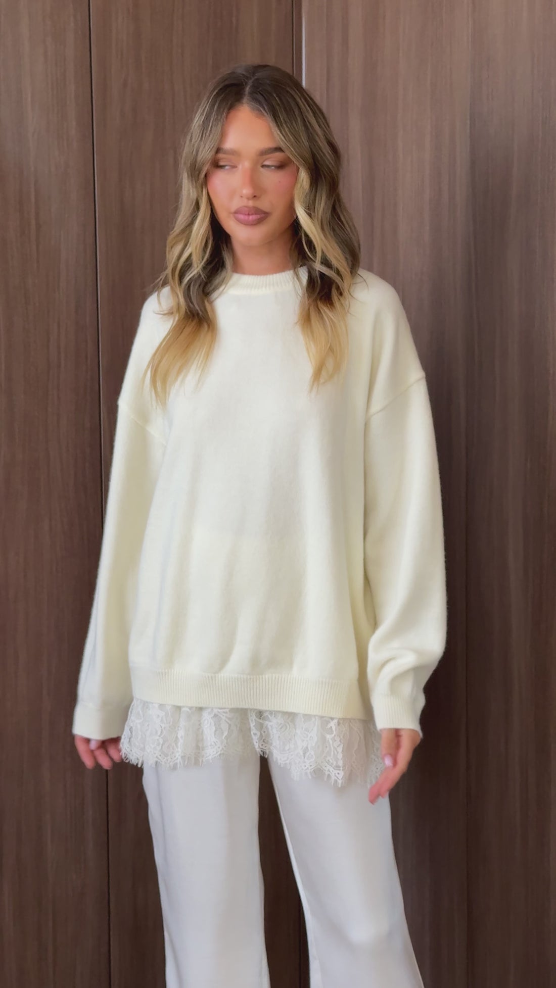 Stevie Lace Trim Sweater - Cream - Billy J