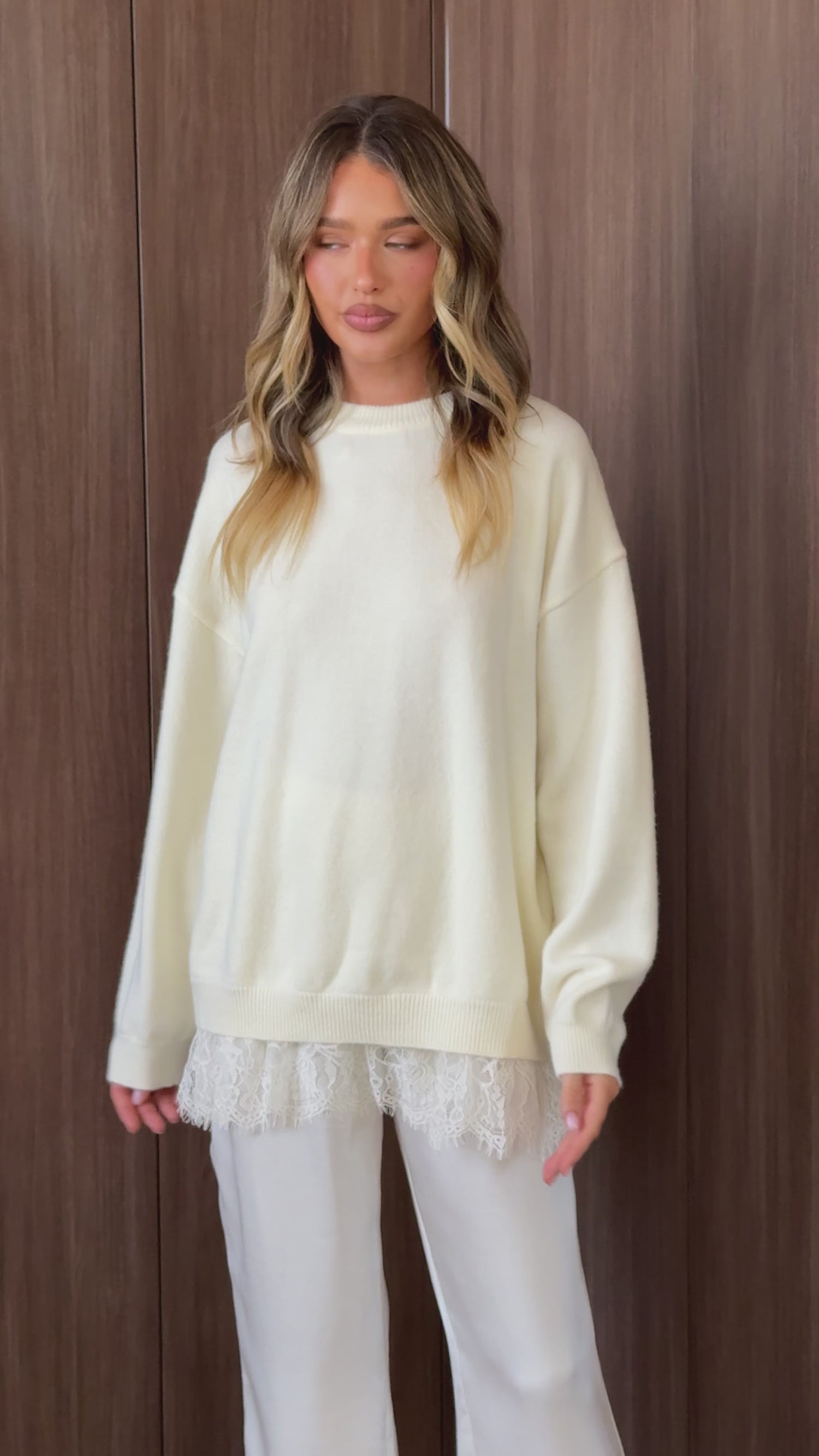 Stevie Lace Trim Sweater - Cream - Billy J