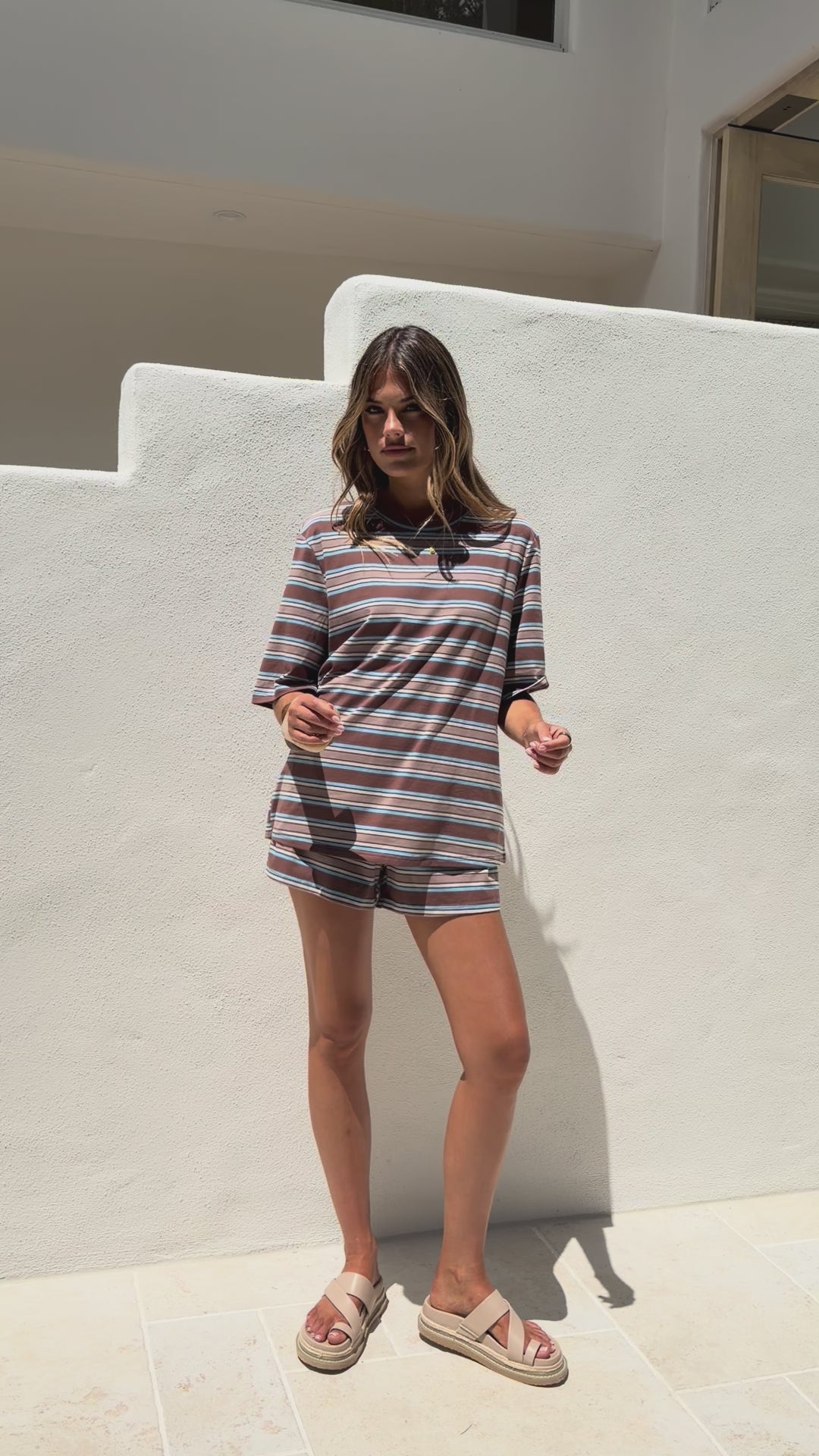 Stevie Crew Neck Tee - Chocolate / Blue Stripe - Billy J