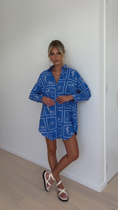 Load and play video in Gallery viewer, Piper Shirt Dress - Blue Chilli Cactus
