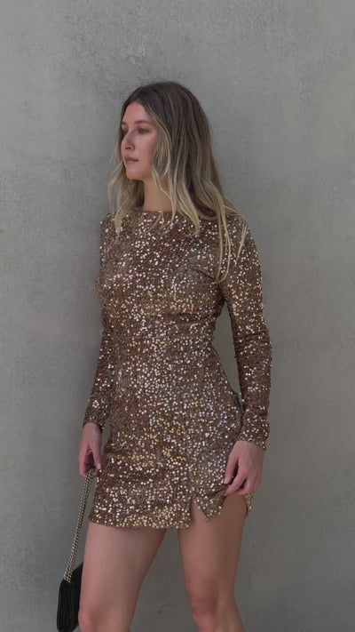 Load and play video in Gallery viewer, Felicia Mini Dress - Gold
