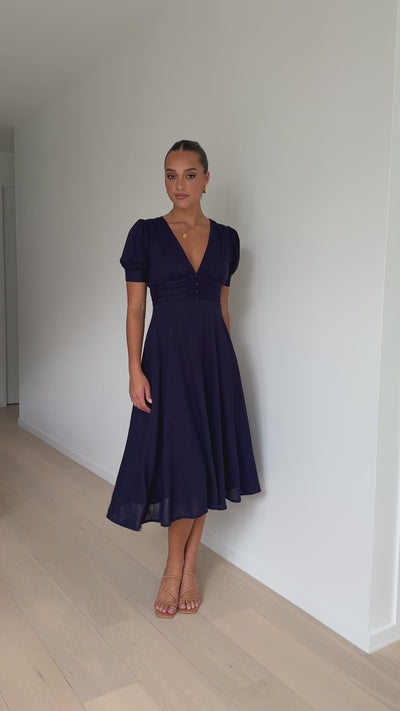 Load and play video in Gallery viewer, Idella Midi Dress - Navy

