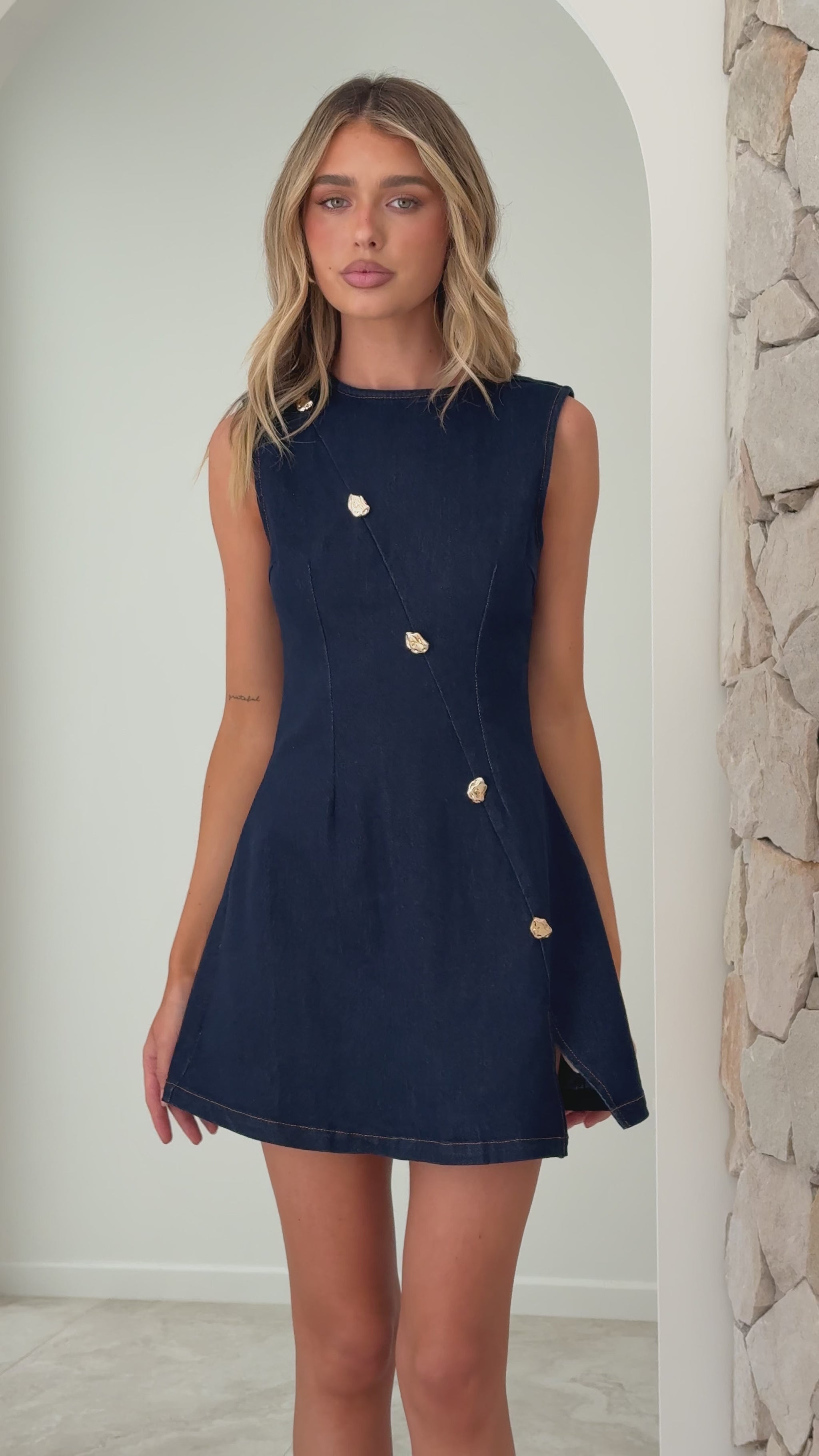 Carys Mini Dress - Dark Denim - Billy J
