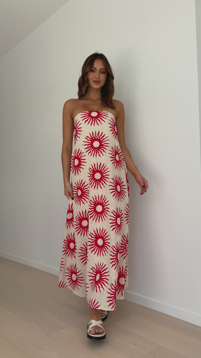 Load and play video in Gallery viewer, Connie Maxi Dress - Beige / Red Sun
