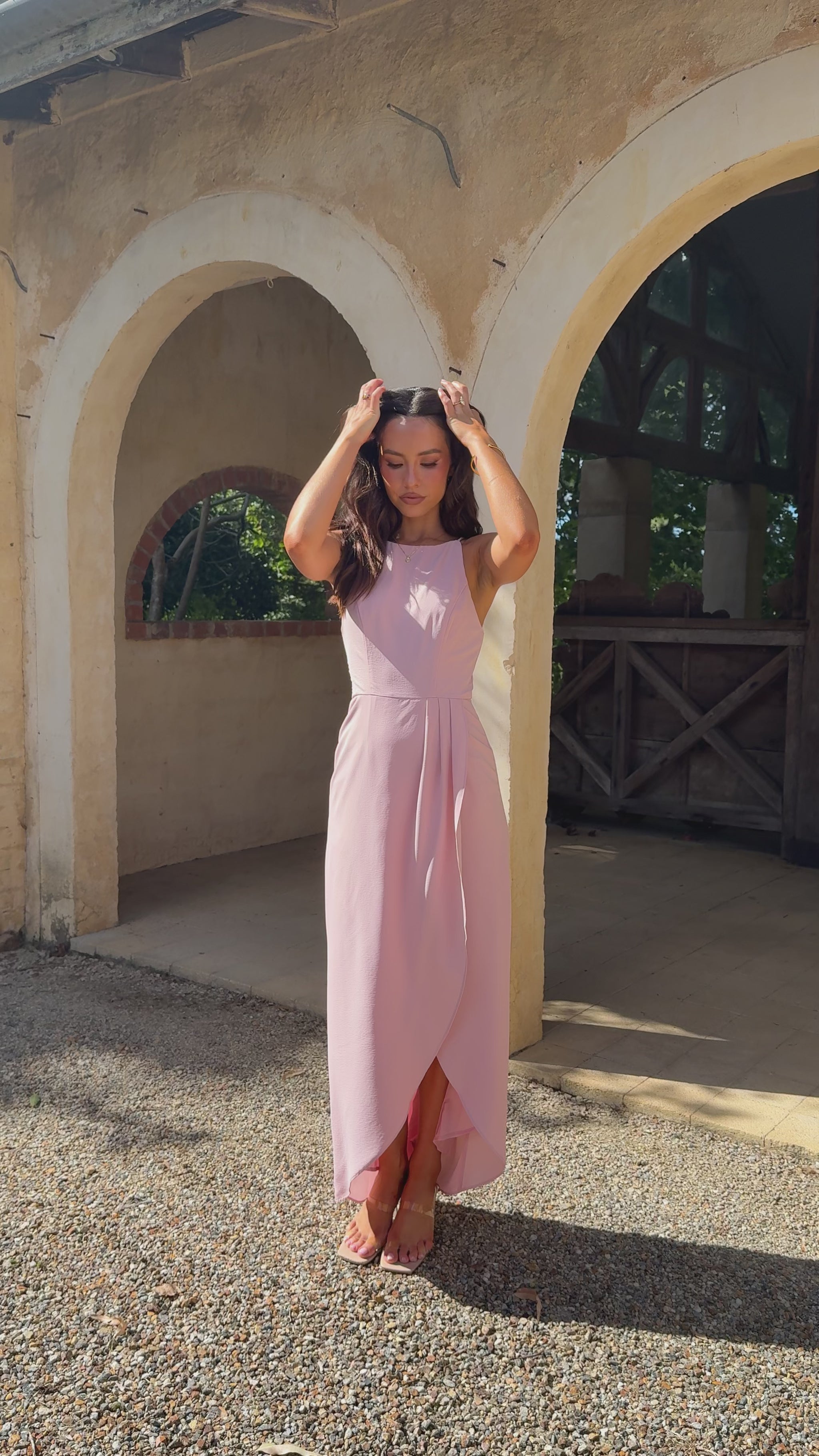 Genevieve Boat Neck Maxi Dress - Dusty Pink - Billy J