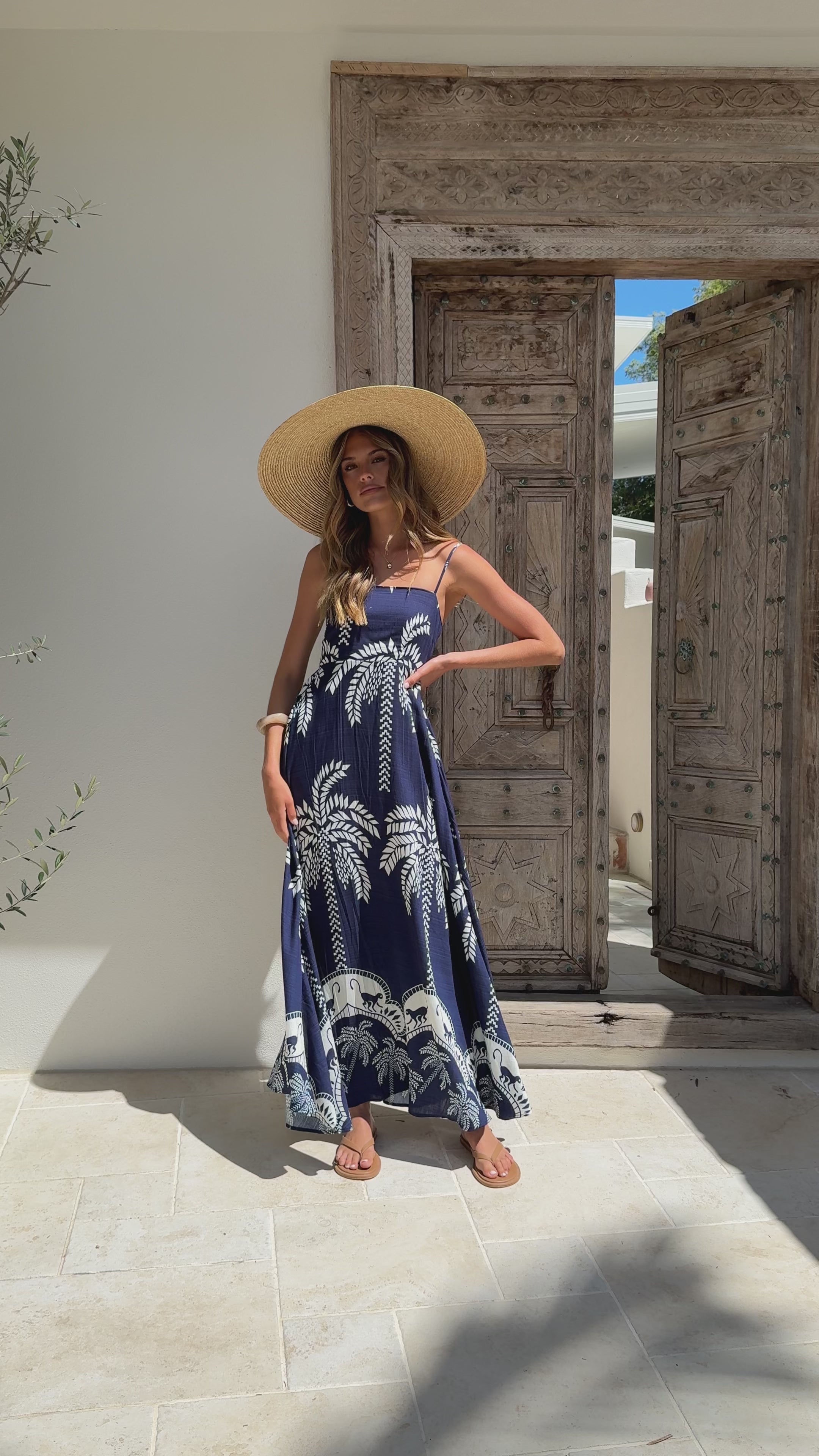 Load video: Jaylene Maxi Dress - Navy Bahamas - Billy J