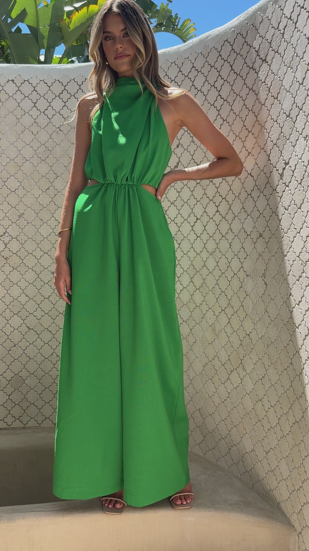 Lara Halter Neck Wide Leg Jumpsuit - Green - Billy J
