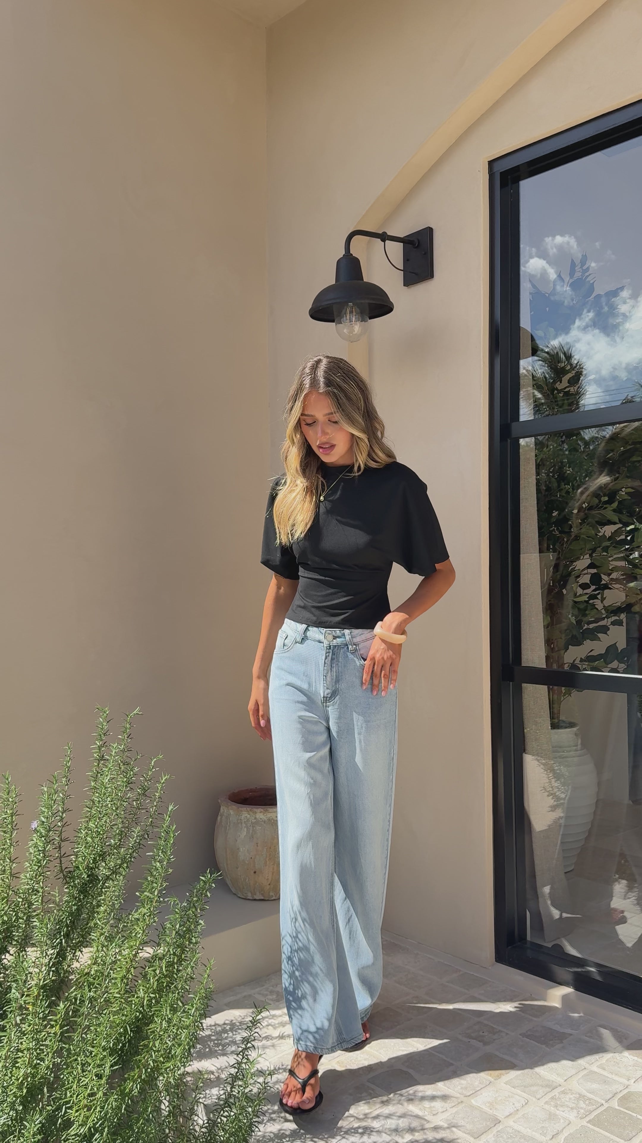 Load video: Tarah Straight Leg Jeans - Light Blue Denim - Billy J