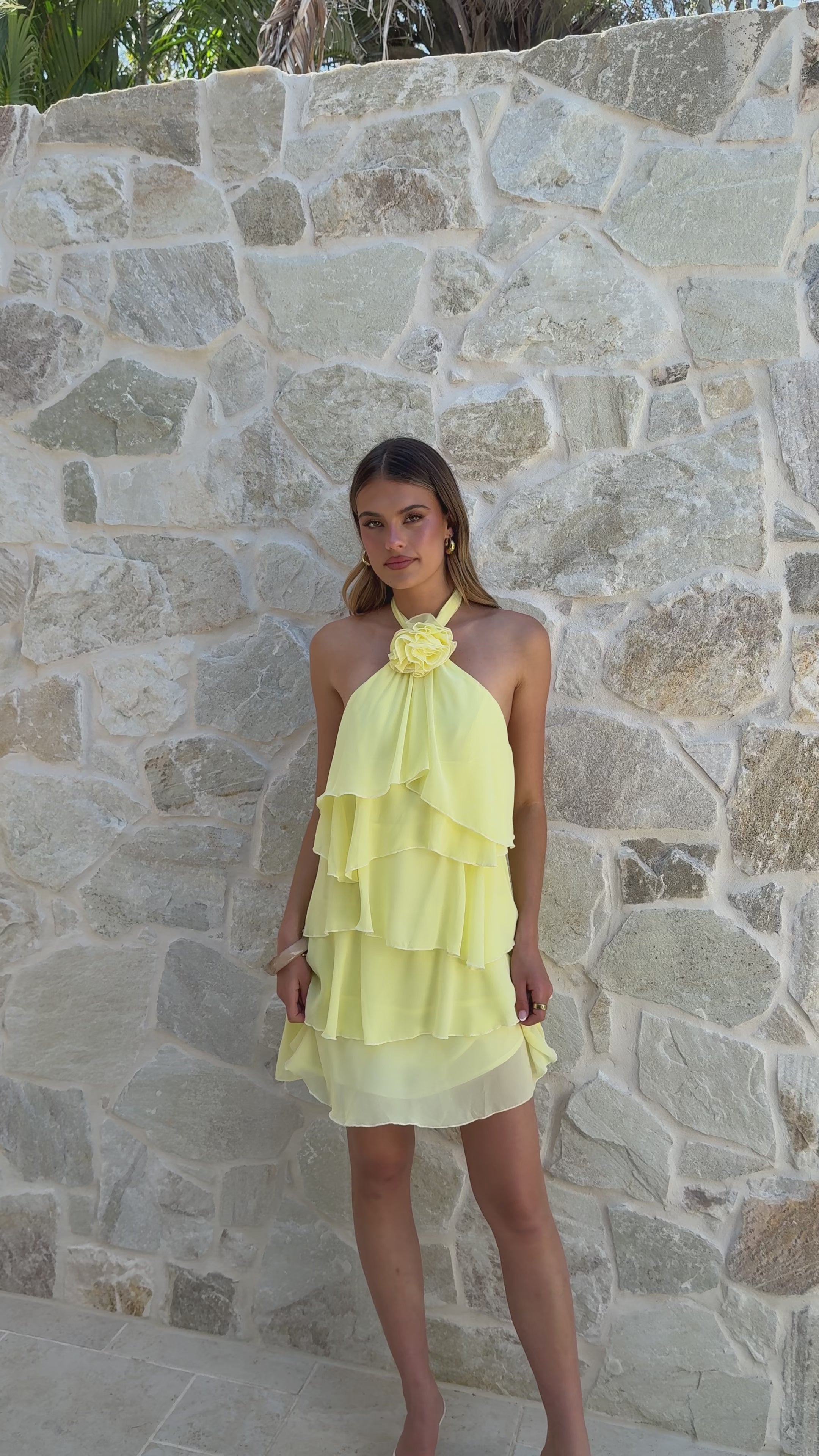 Load video: Gabby Mini Dress - Yellow - Billy J
