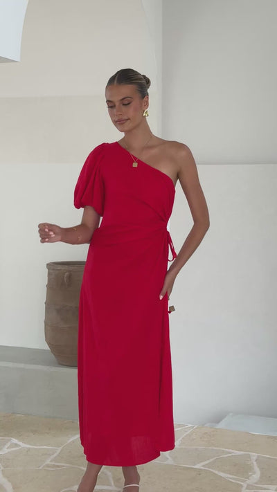 Load and play video in Gallery viewer, Suzie Midi Dress - Red - Billy J
