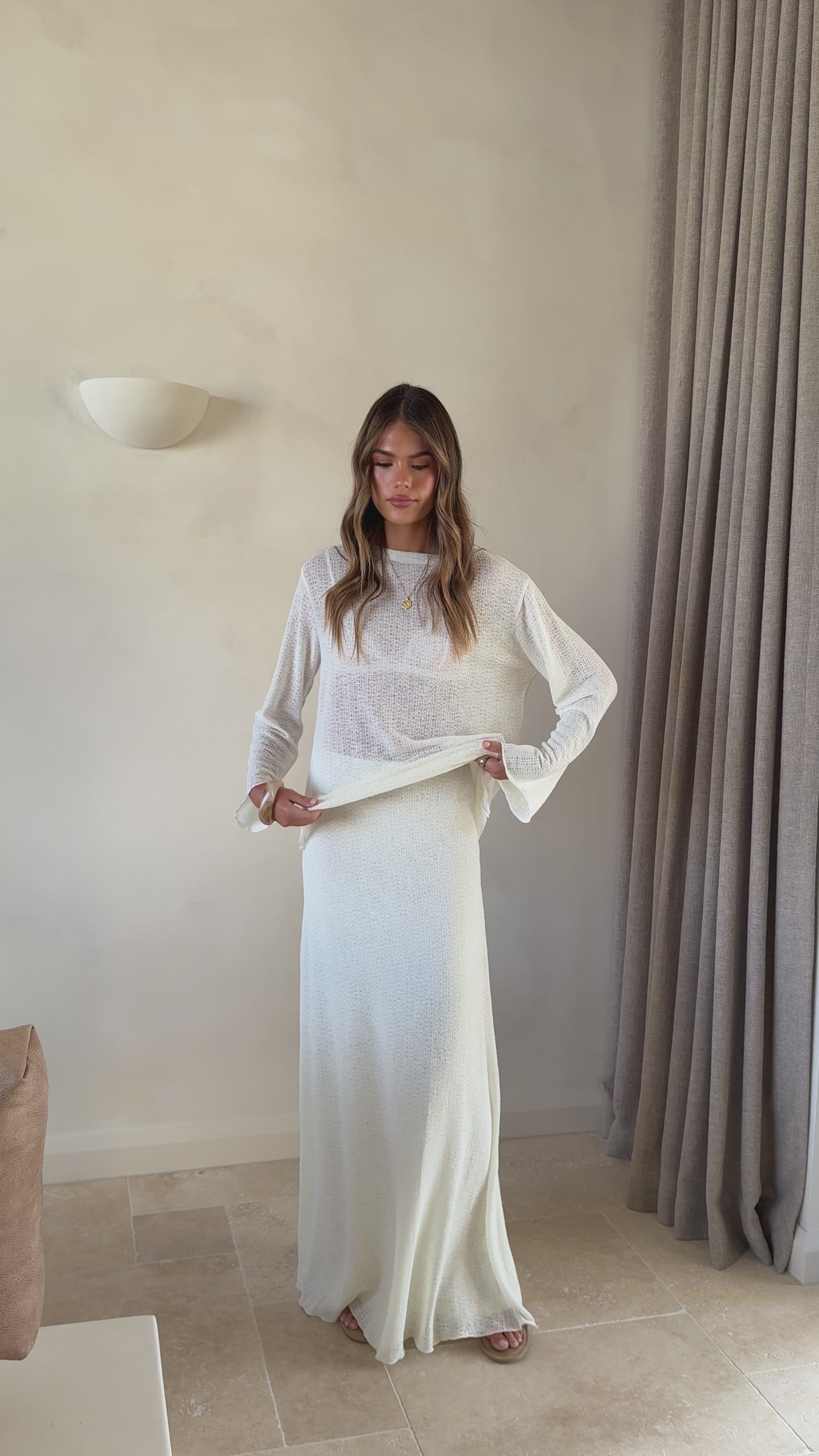 Load video: Bayley Knit Top and Skirt Set - Cream - Billy J