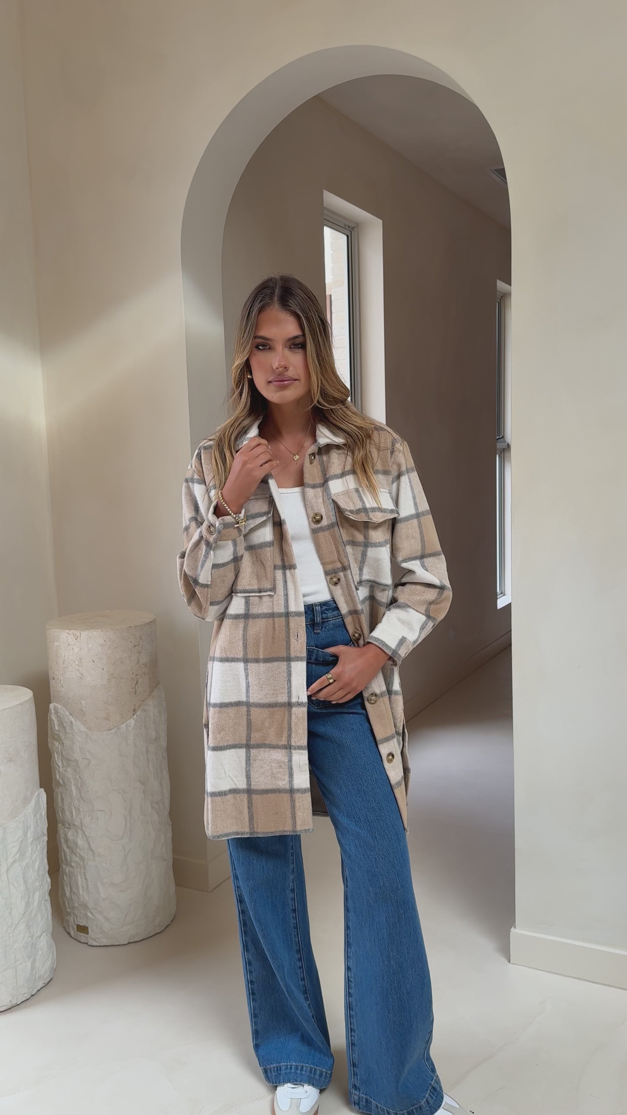 Saskia Jacket - Beige/Cream Check - Billy J