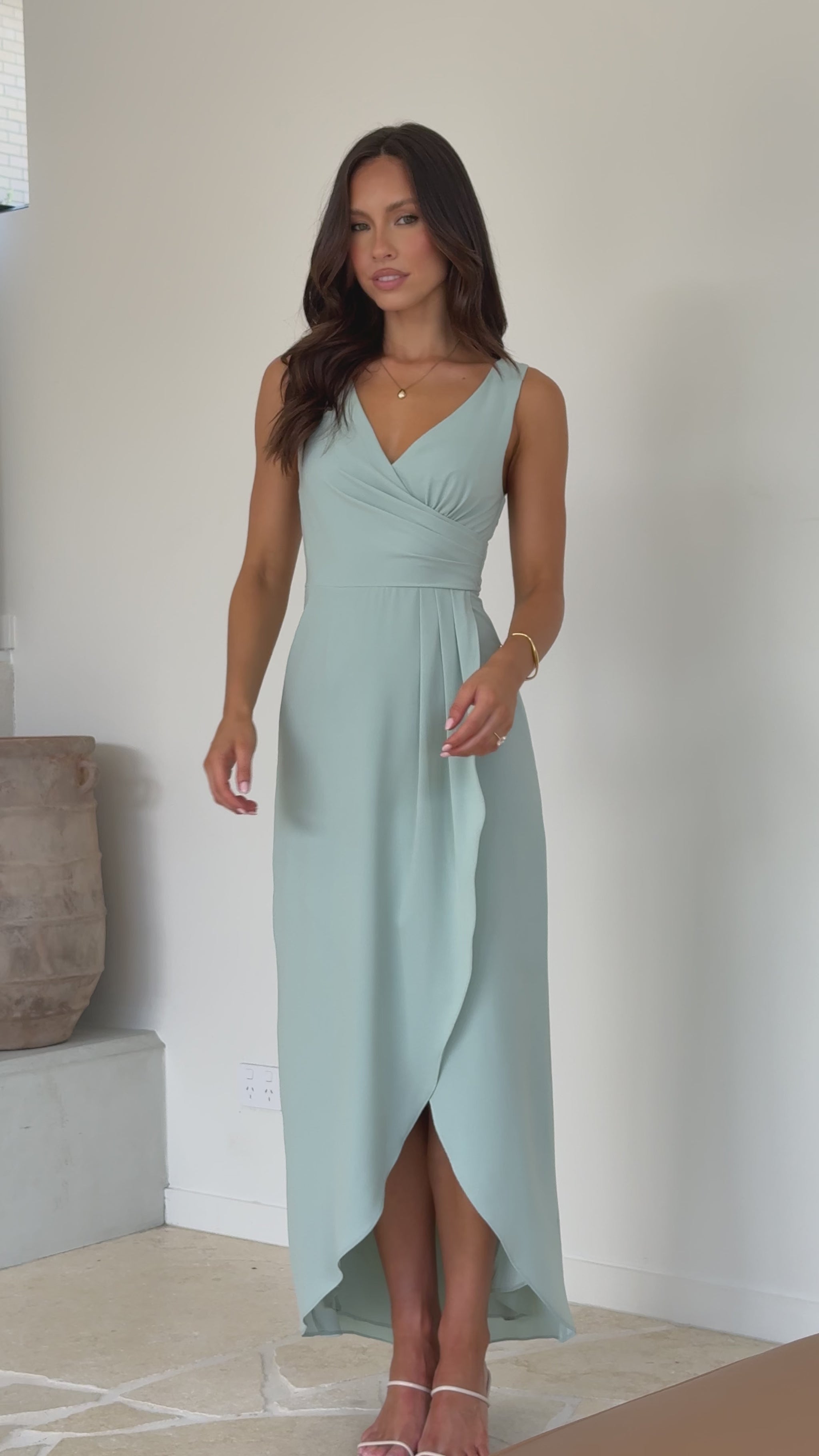 Pamela V Neck Maxi Dress - Sage - Billy J
