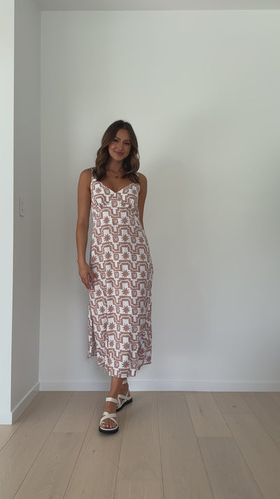Load and play video in Gallery viewer, Ibiza V-Neck Maxi Dress - Beige Print
