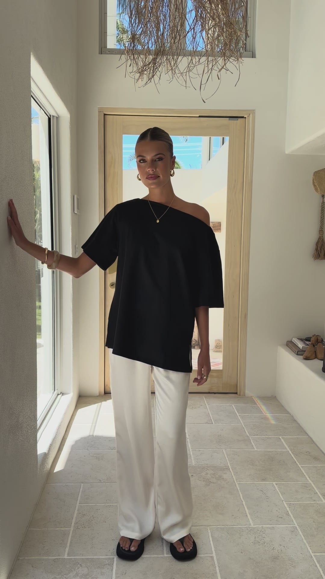 Load video: Pia One Shoulder Oversize Tee - Black - Billy J