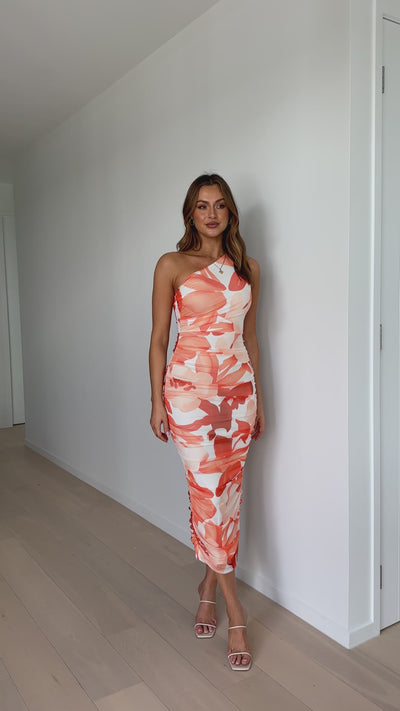 Load and play video in Gallery viewer, Natalia Midi Dress - Orange Floral
