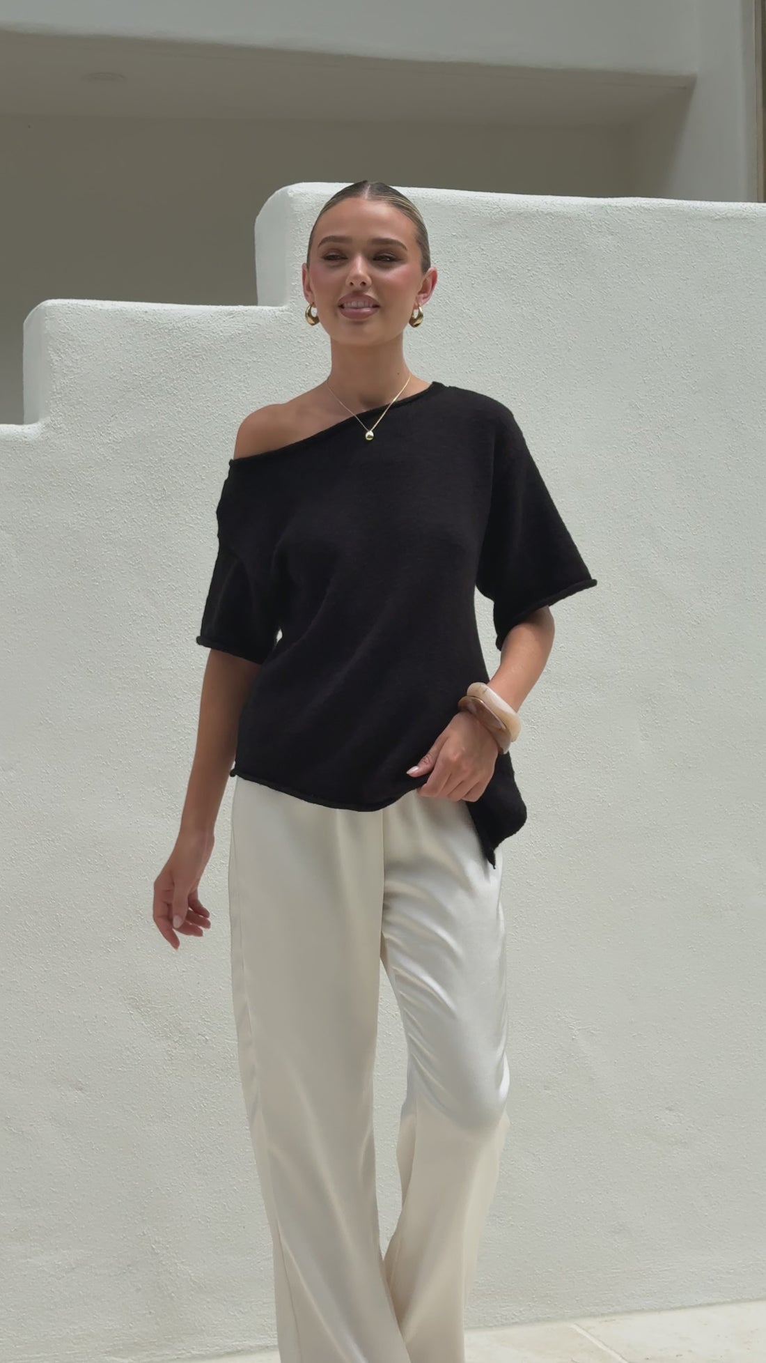 Cascadia Off Shoulder T-Shirt - Black - Billy J