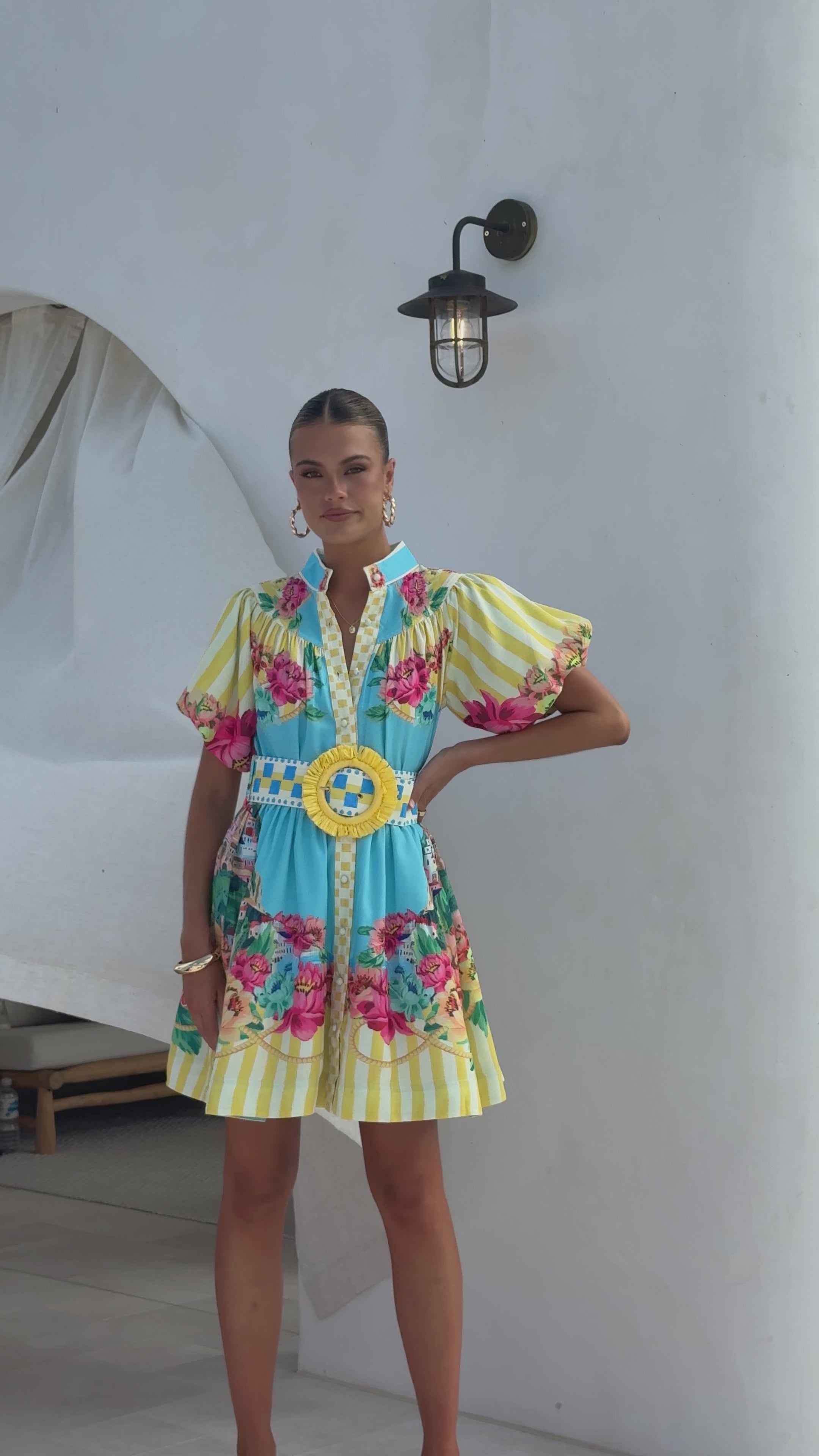 Load video: Talisha Mini Dress - Positano Blue - Billy J