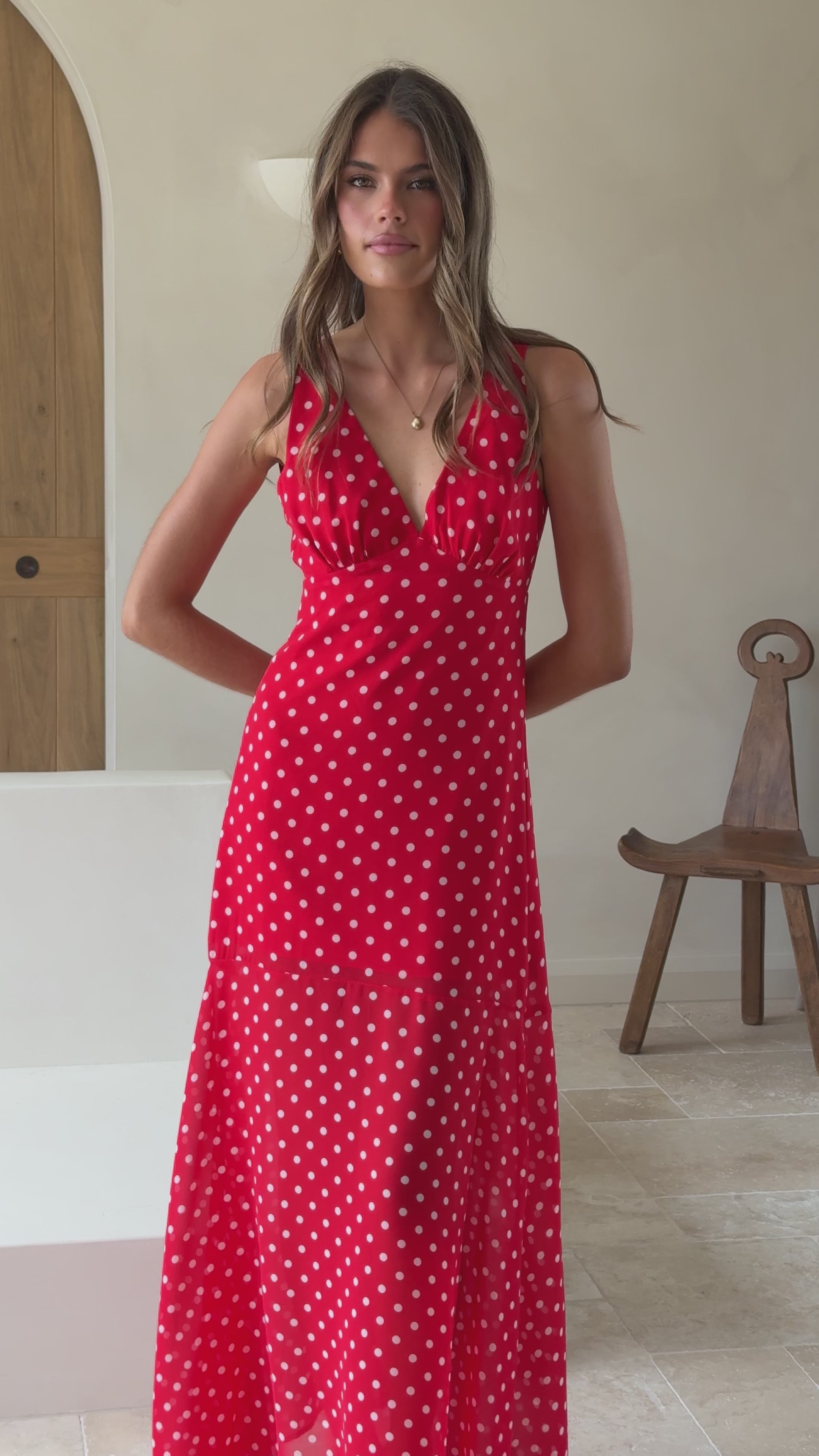 Load video: Oriella Maxi Dress - Red Polka - Billy J