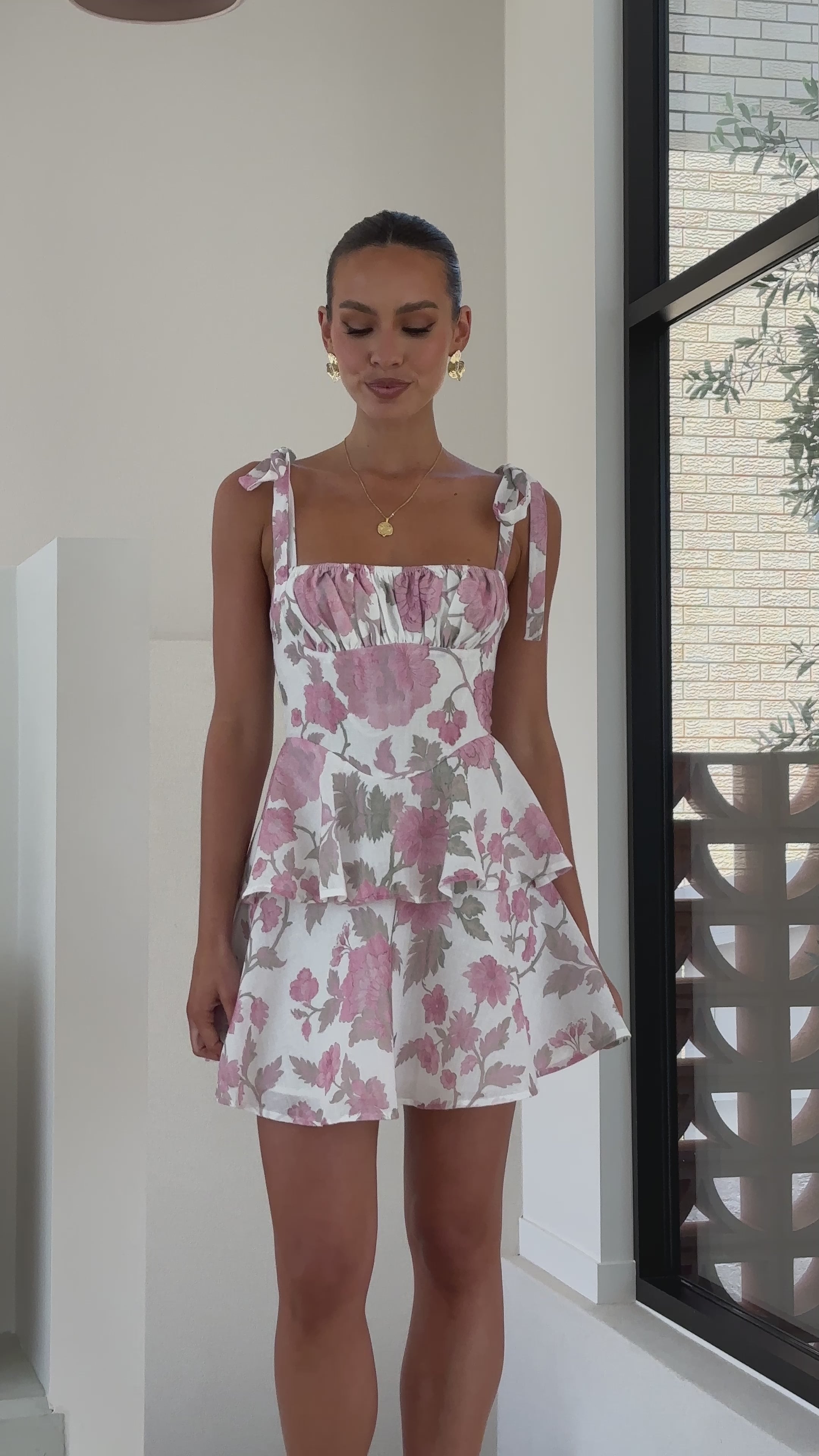 Aviana Mini Dress - Pink / Sage Floral