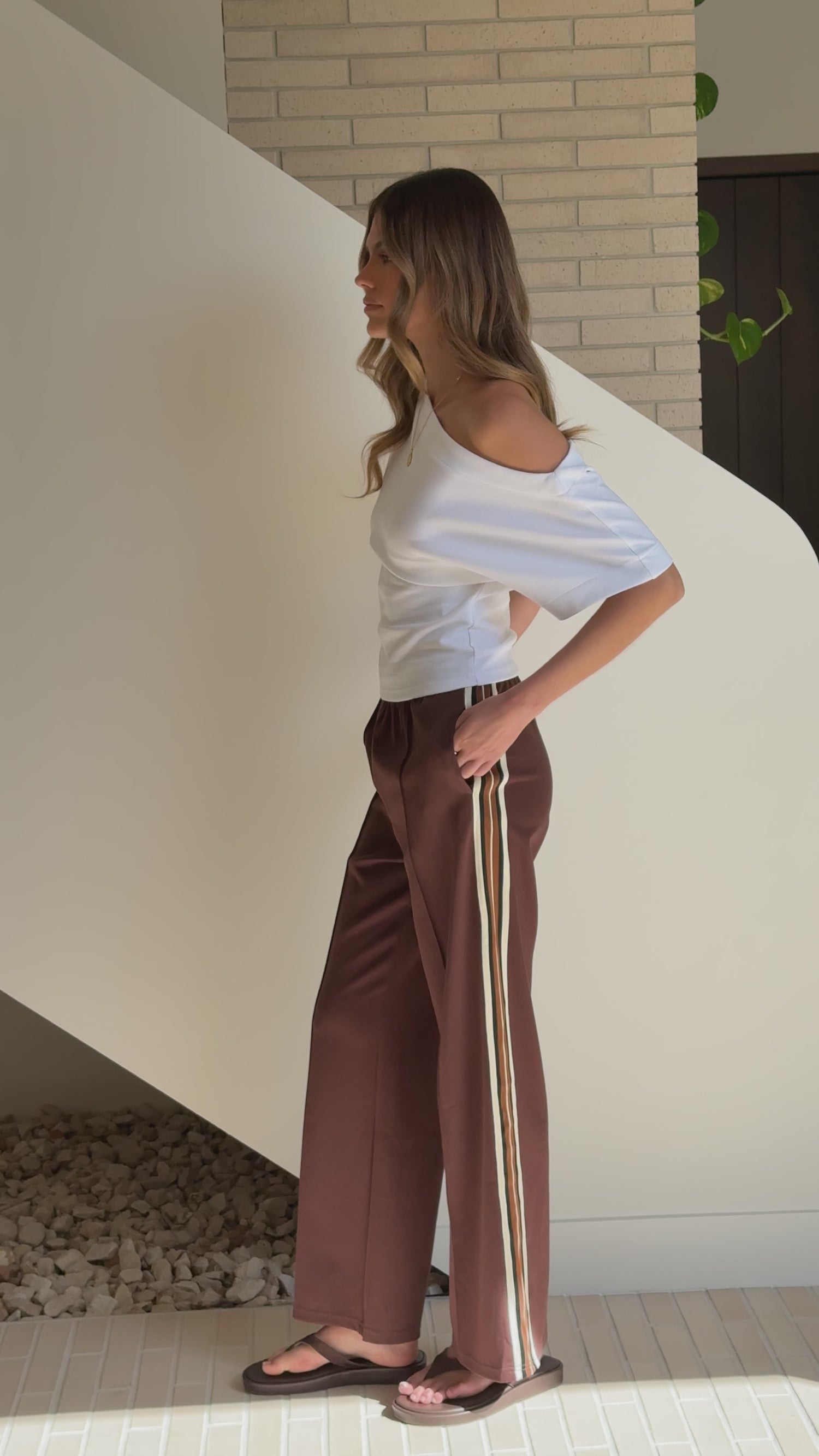 Isaiah Racer Stripe Pleated Trackpants - Chocolate/Cream - Billy J