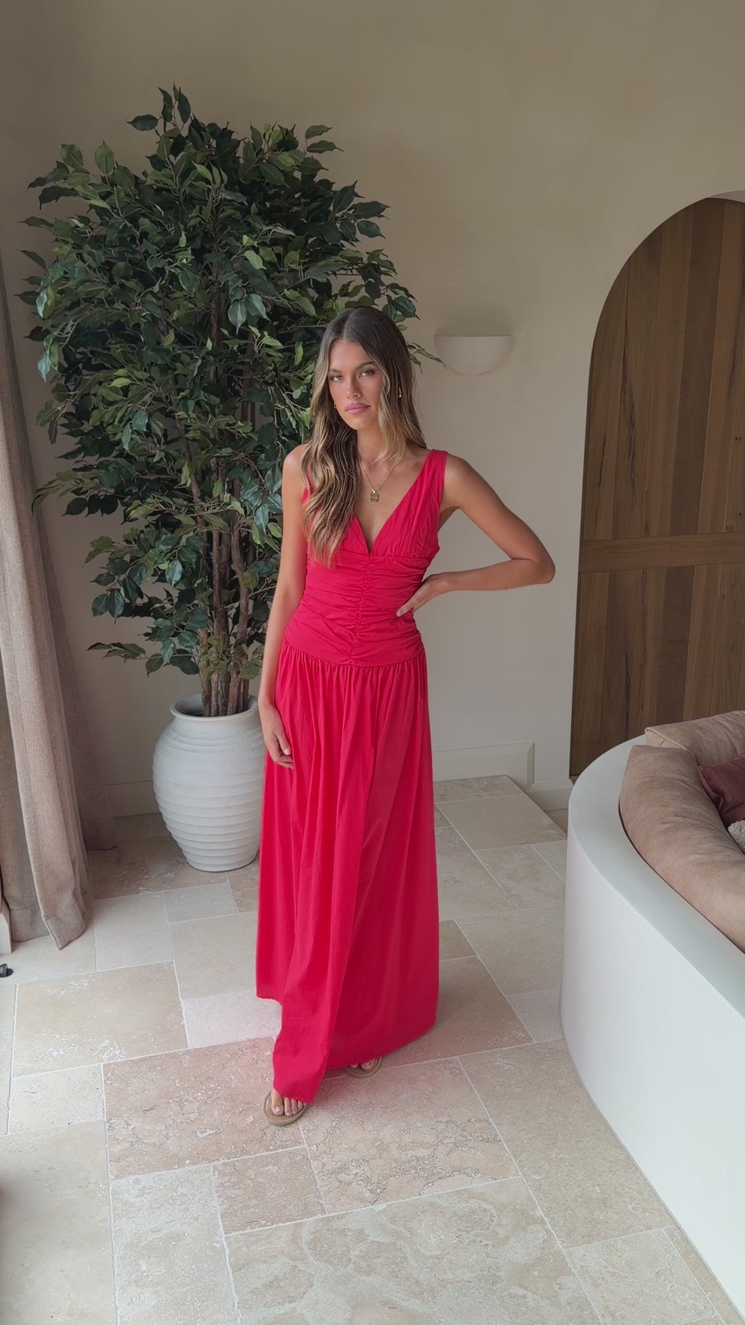 Load video: Sanya Maxi Dress - Red - Billy J