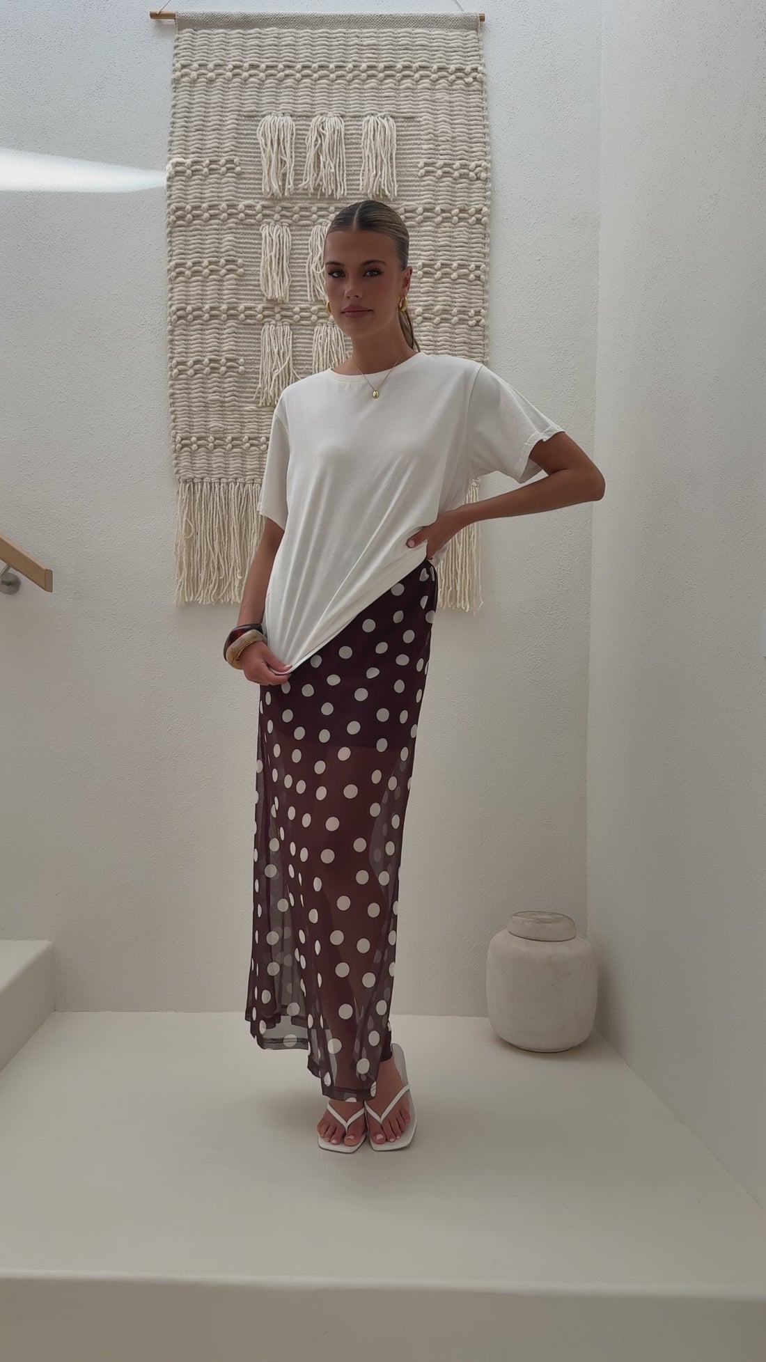 Onella Semi Sheer Maxi Skirt - Chocolate / White Polka Dot - Billy J