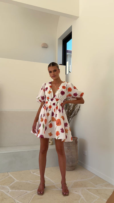 Load and play video in Gallery viewer, Erin Mini Dress - Springtime Print
