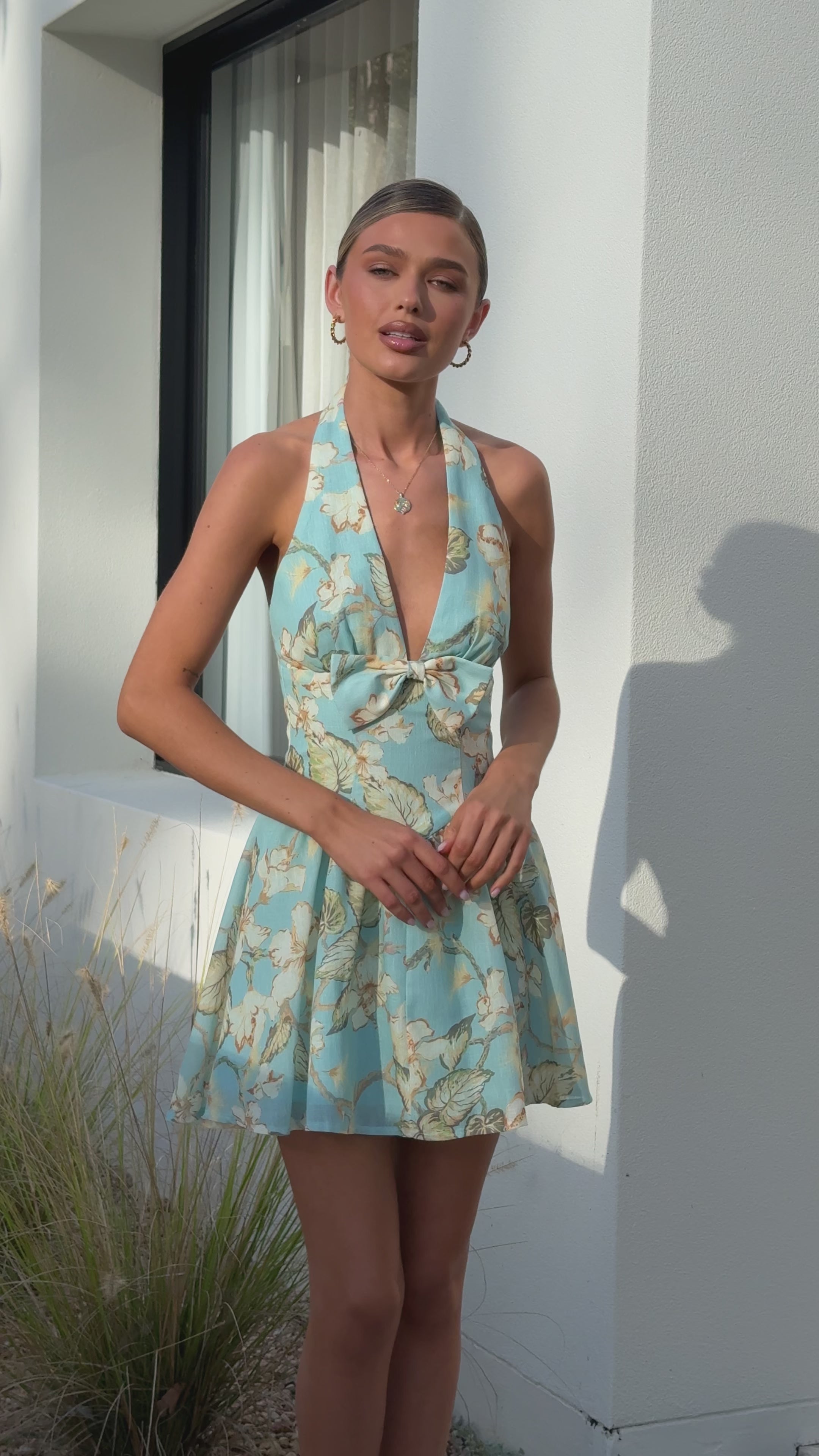 Load video: Cerilla Mini Dress - Blue Floral - Billy J
