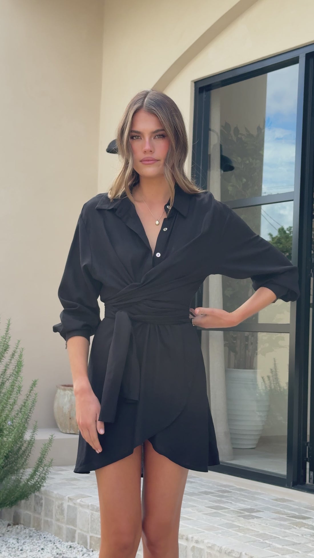 Zaida Shirt Mini Dress - Black - Billy J