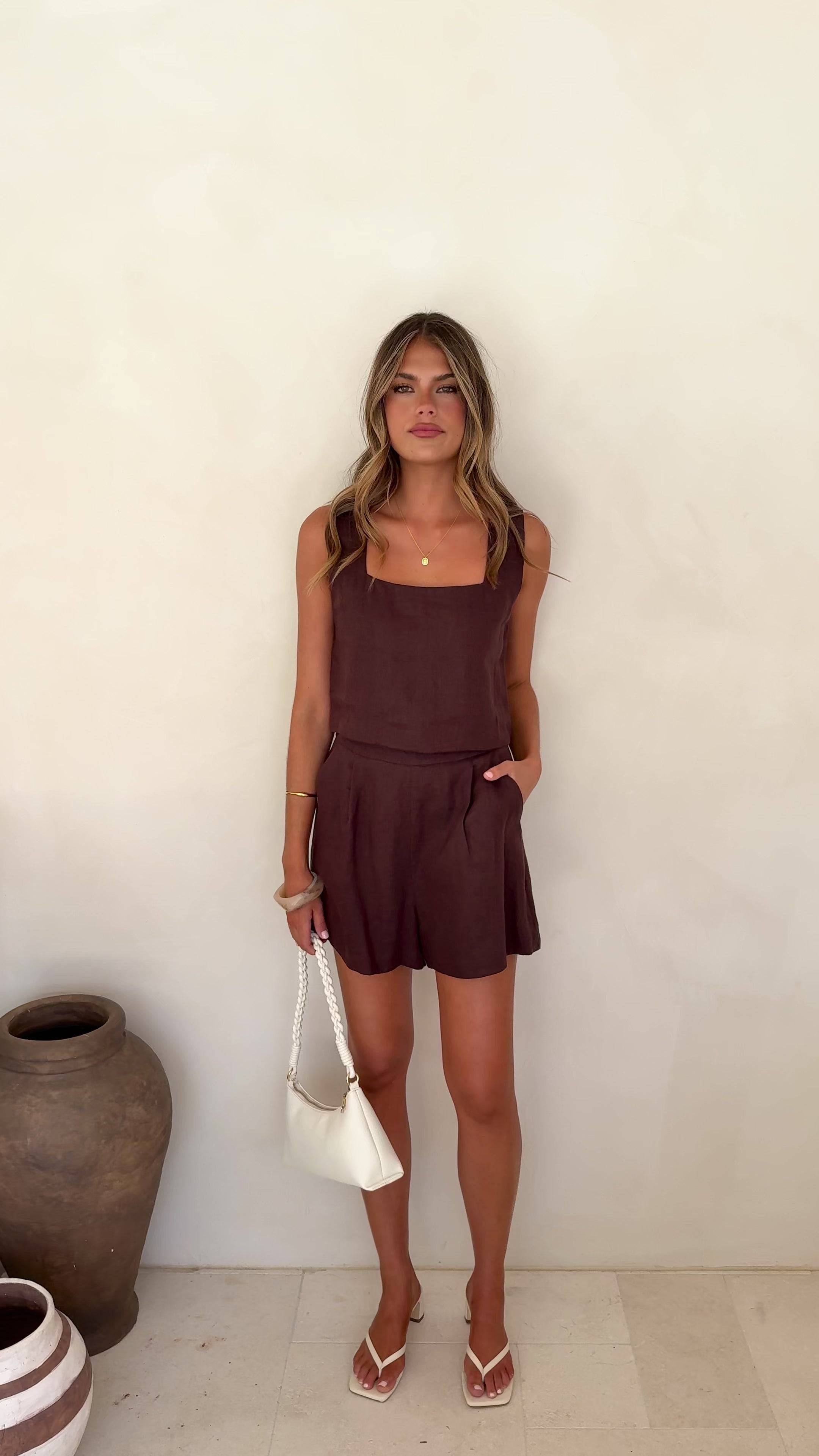 Load video: Tillie Crop Top - Brown - Billy J