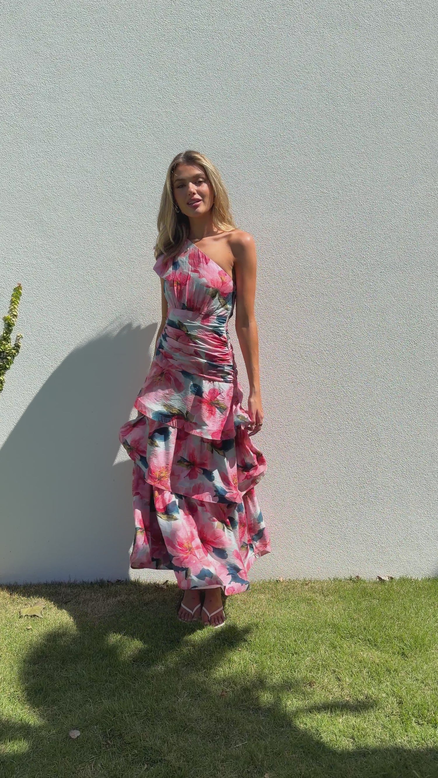 Odilie One Shoulder Maxi Dress - Azure Bloom - Billy J