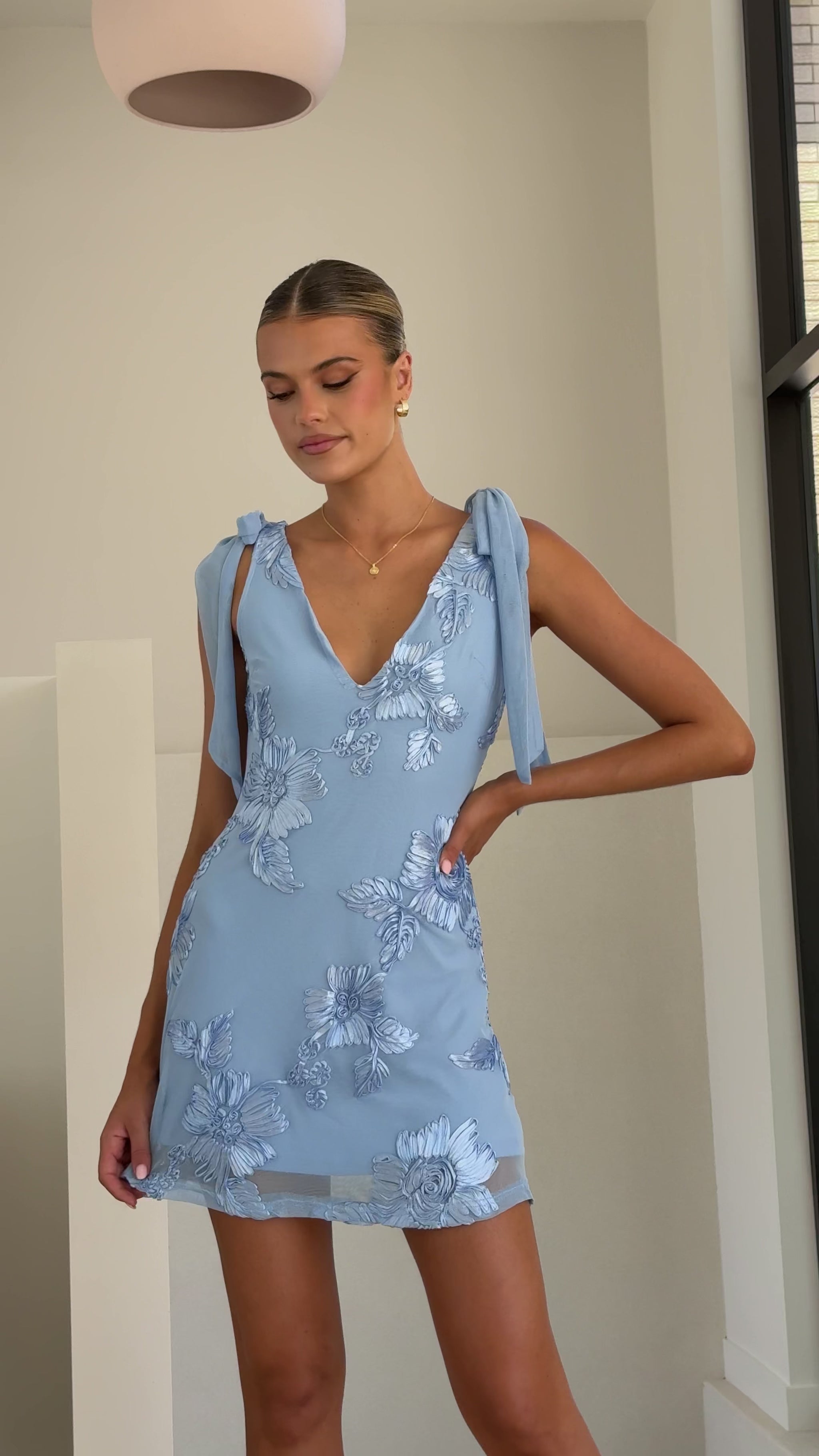 Usha Tie Strap Mini Dress - Blue - Billy J