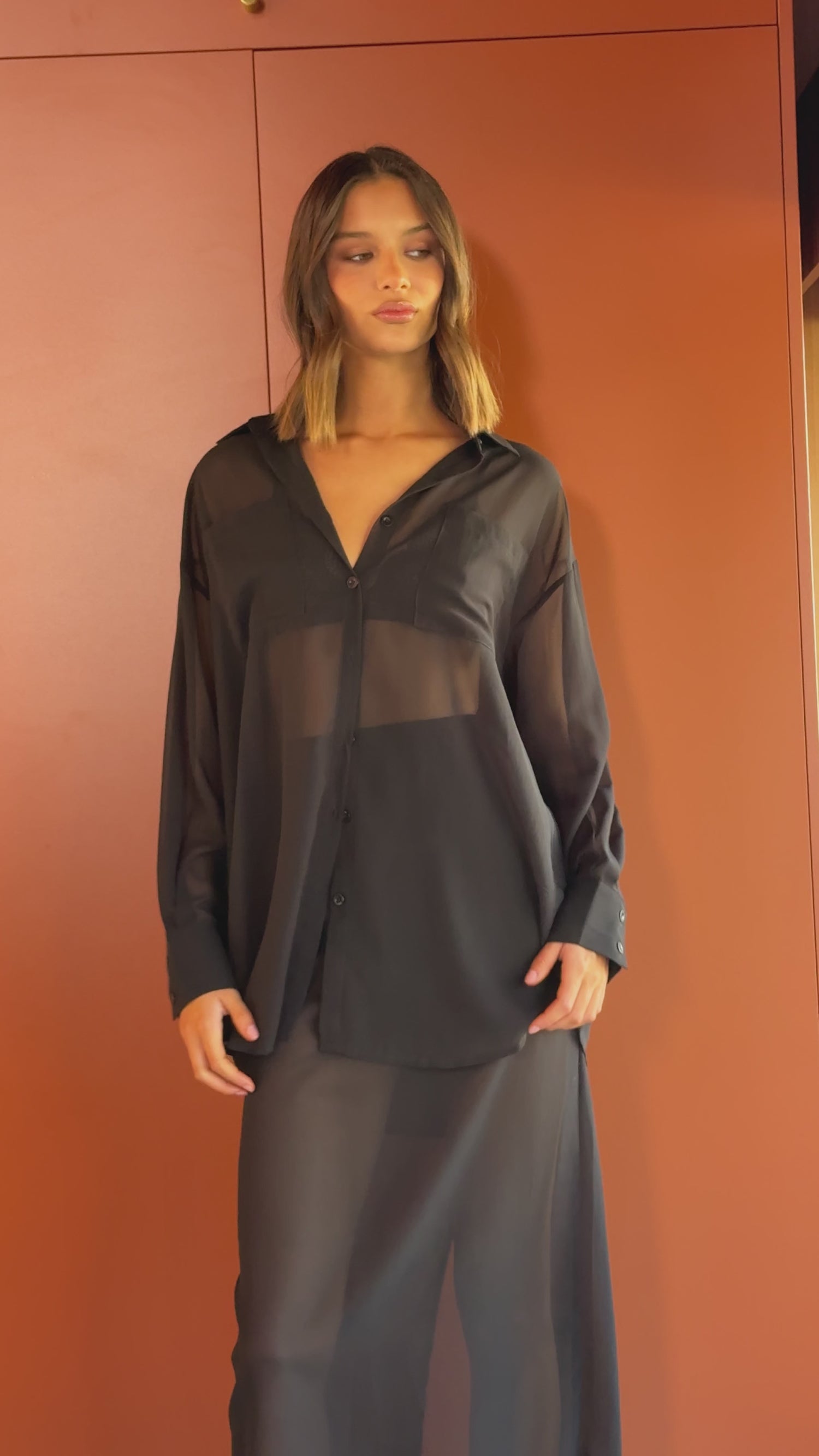 Adella Sheer Long Sleeve Top and Maxi Skirt Set - Black - Billy J